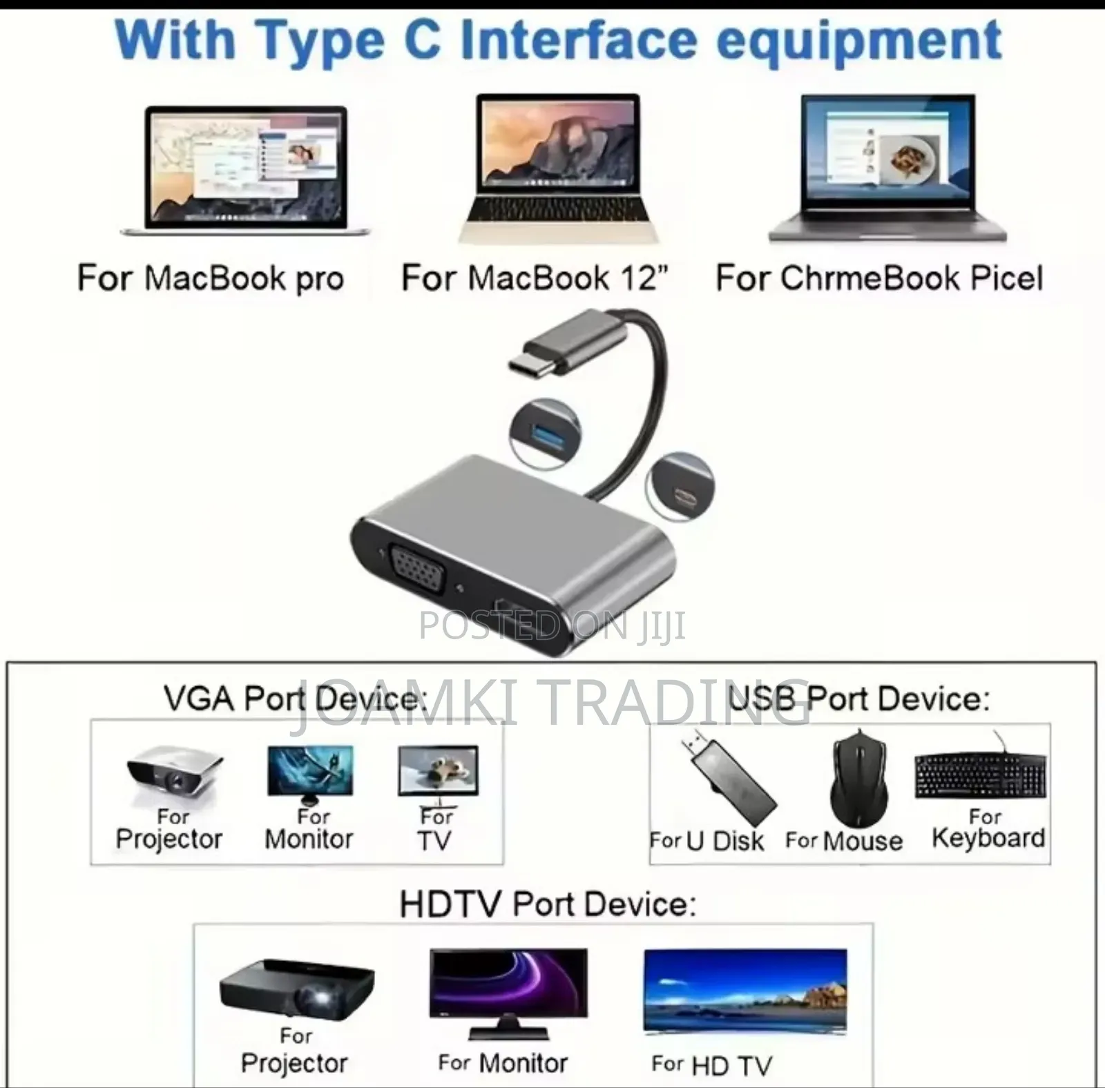 4 in 1 Usb Type C Hub Docking Station to Hdtv, Vga,100w Pd for Laptop
