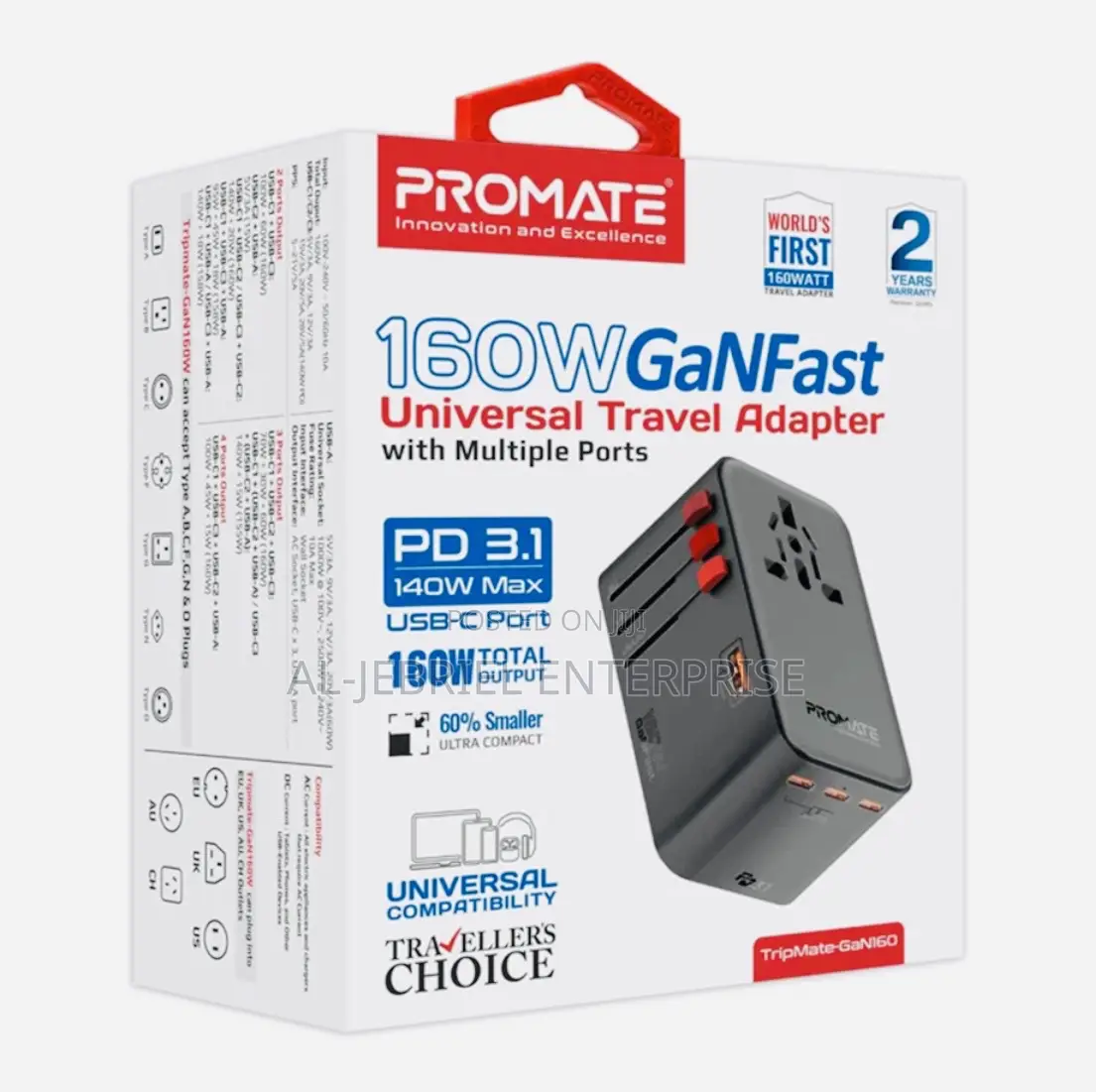 Promate 160watts Travel Adapter