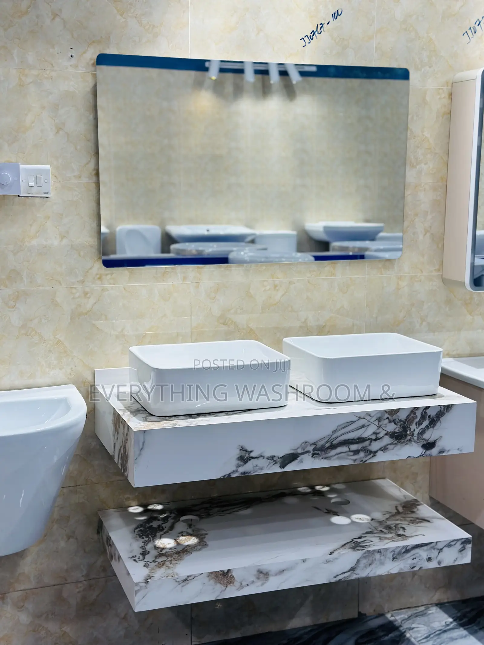 Luxurious 100cm Double Bowl Marble Vanity Cabinet Basin