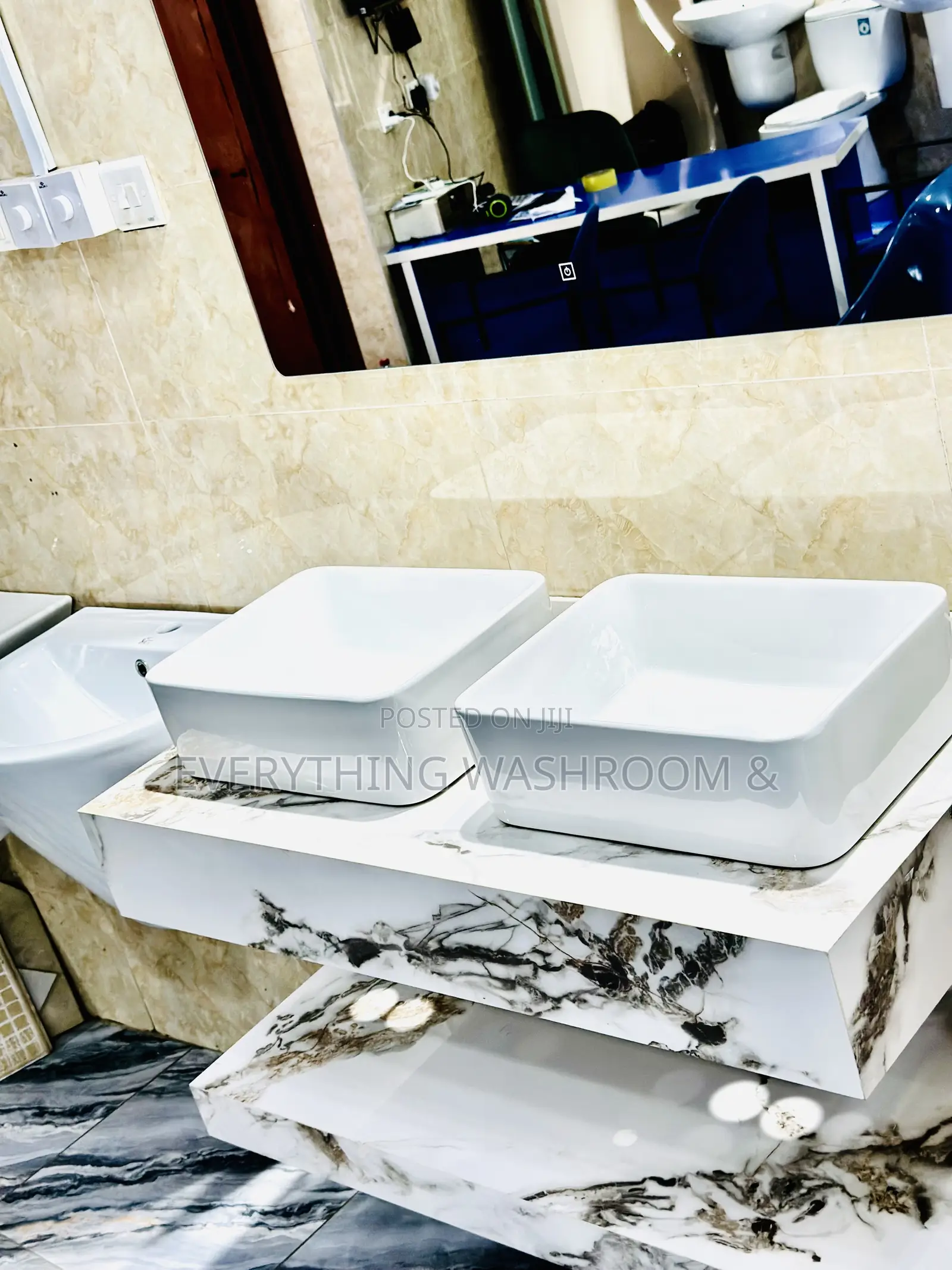 Luxurious 100cm Double Bowl Marble Vanity Cabinet Basin