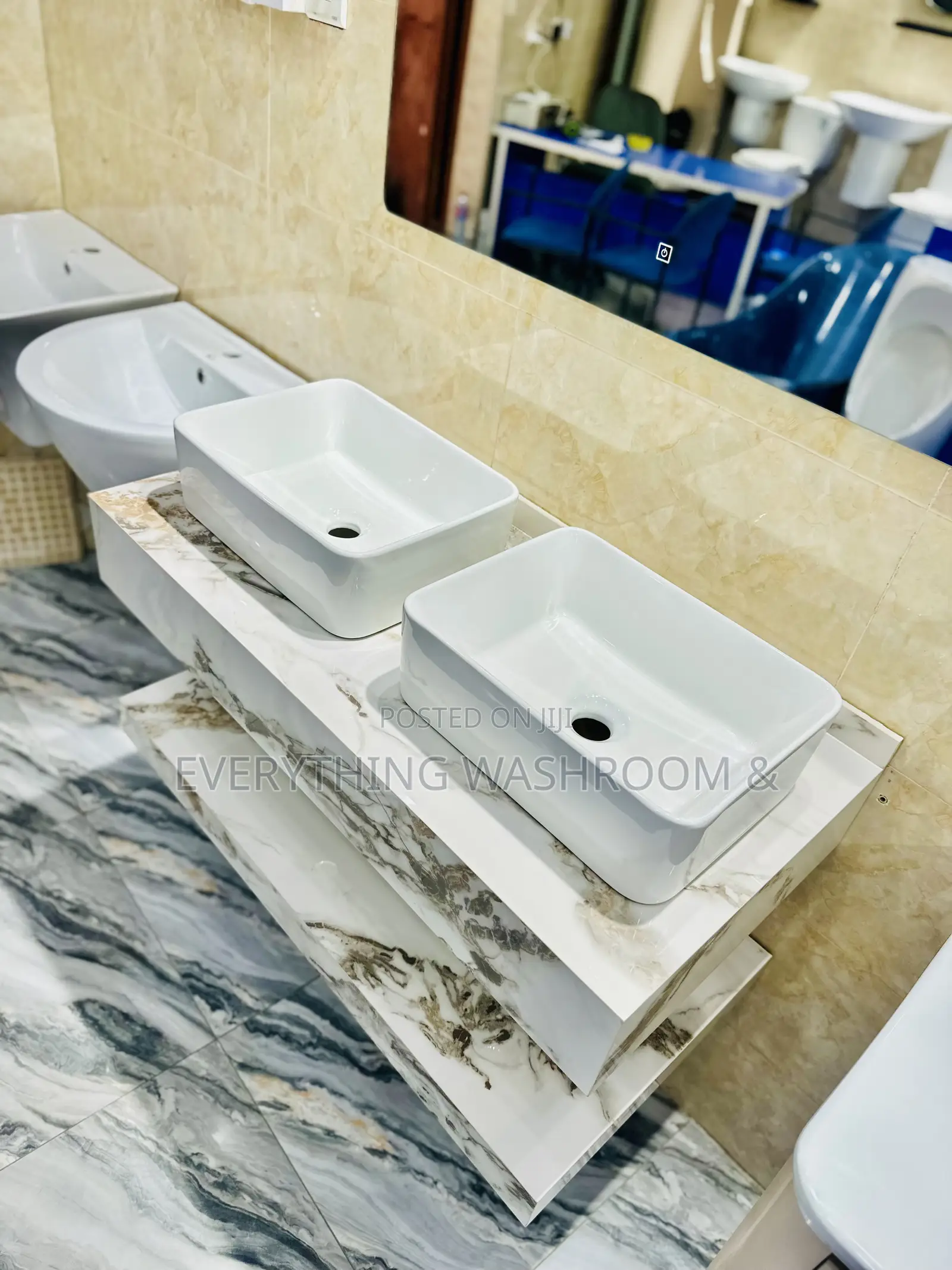 Luxurious 100cm Double Bowl Marble Vanity Cabinet Basin