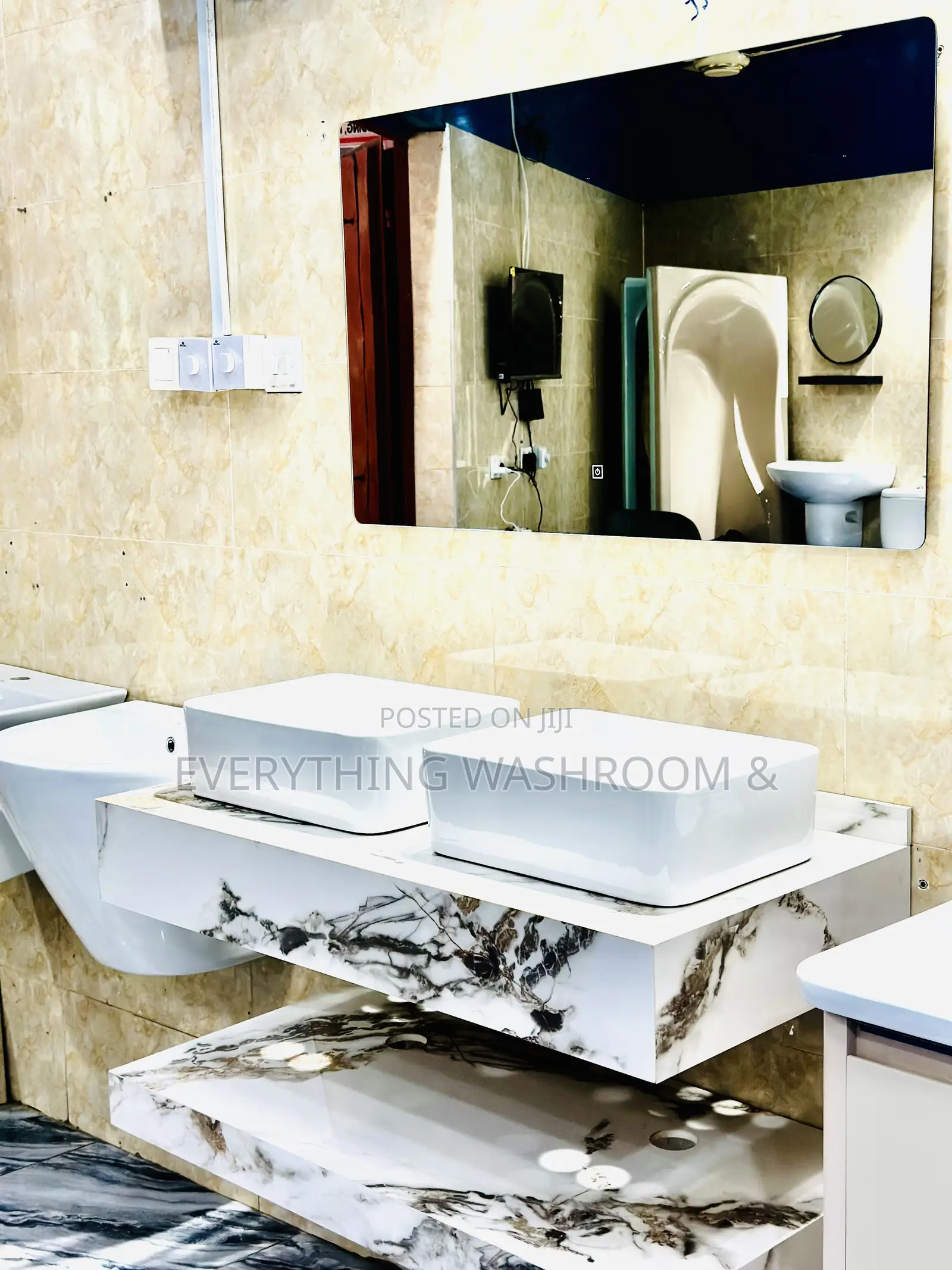 Luxurious 100cm Double Bowl Marble Vanity Cabinet Basin