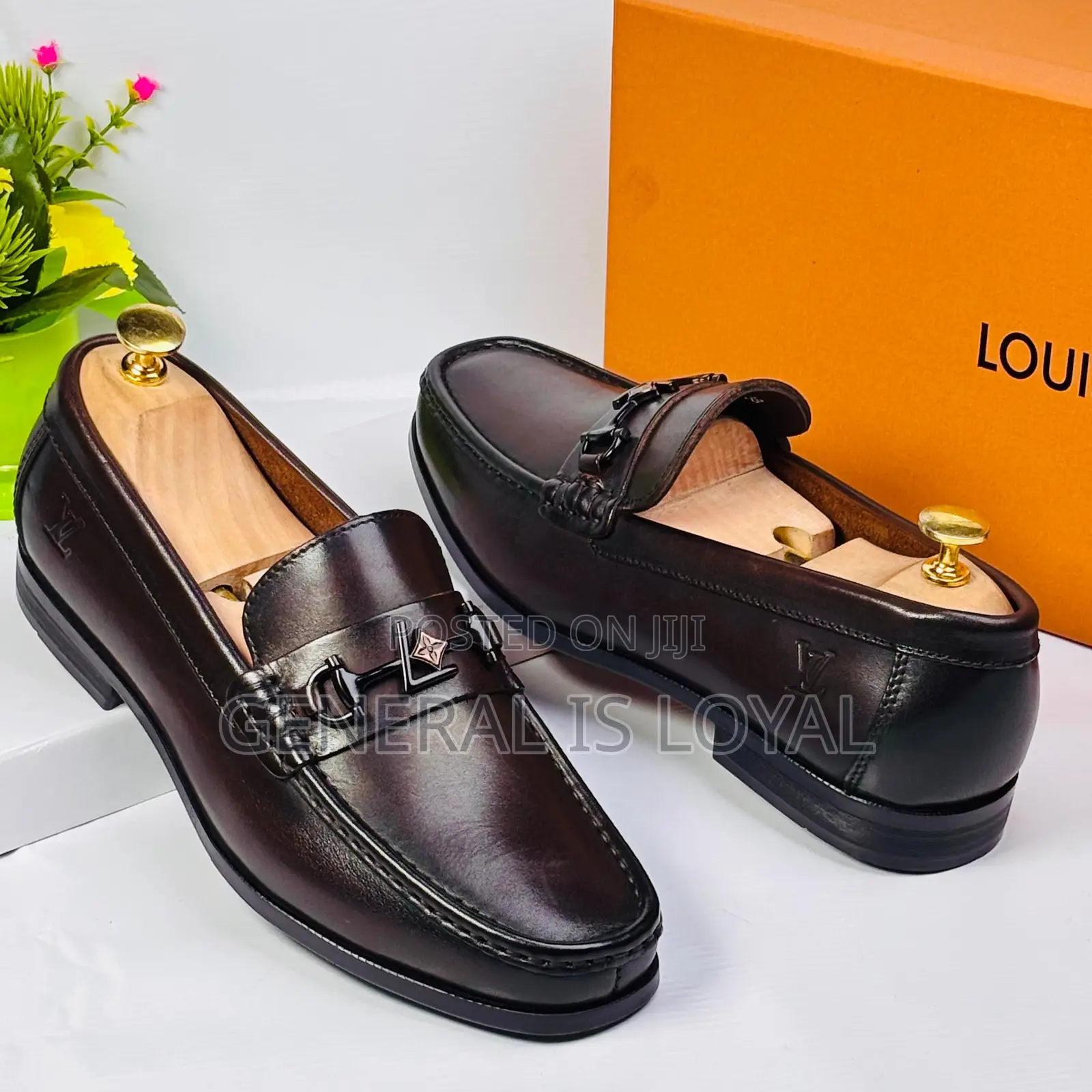 Louis Vuitton Coffee Solid Leather Men’S Loafers