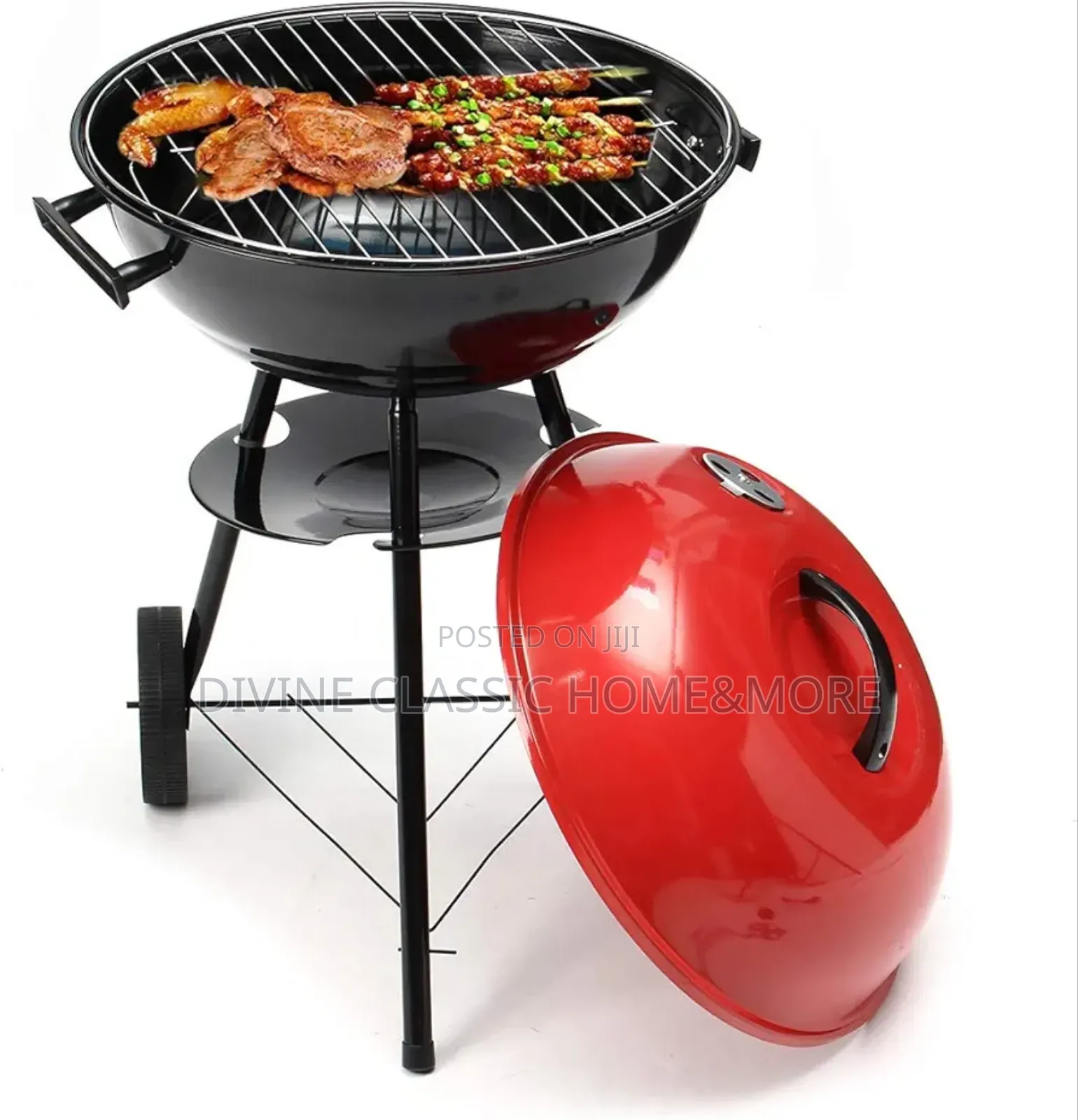 Portable Red Kettle Trolley Charcoal BBQ Grill