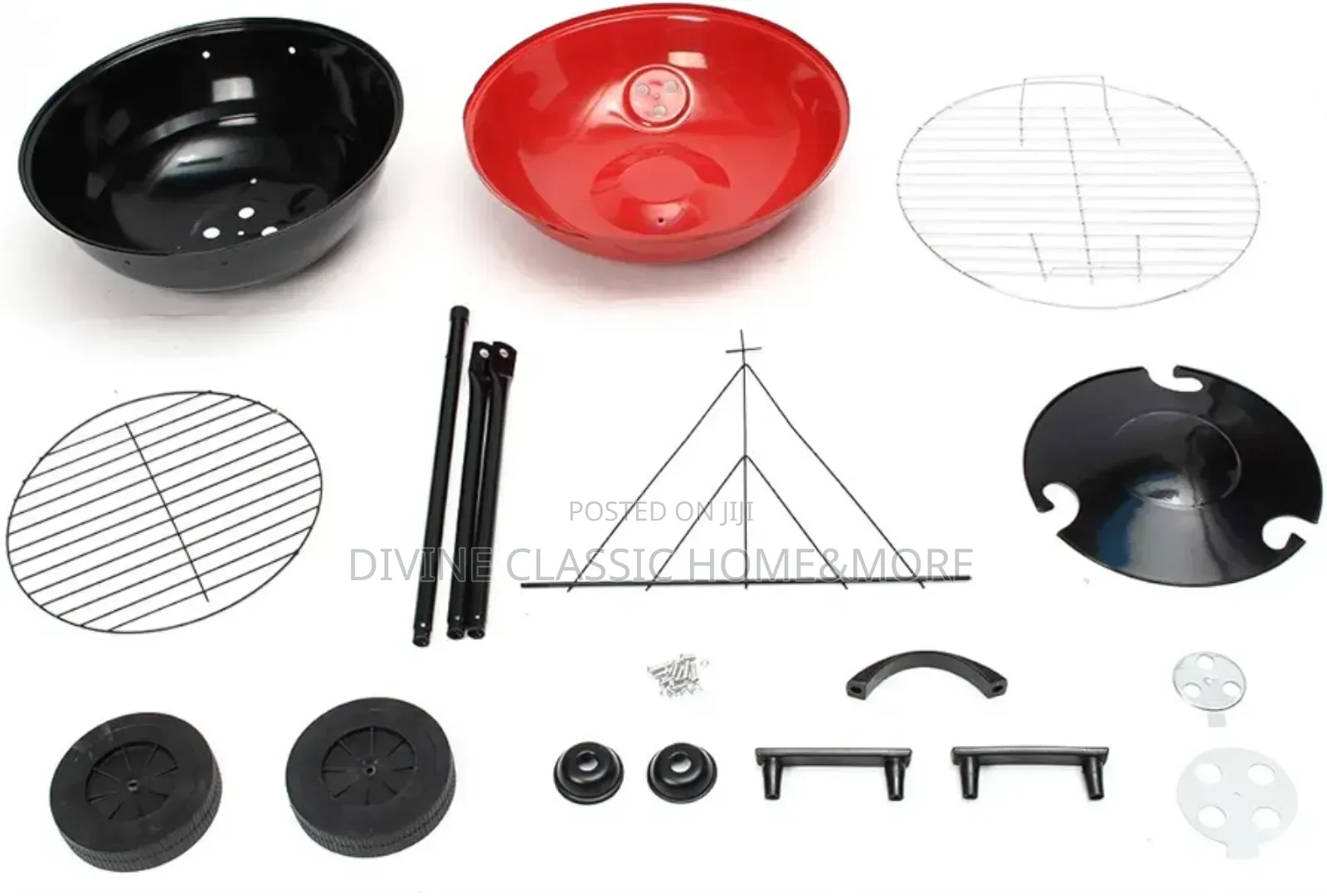 Portable Red Kettle Trolley Charcoal BBQ Grill