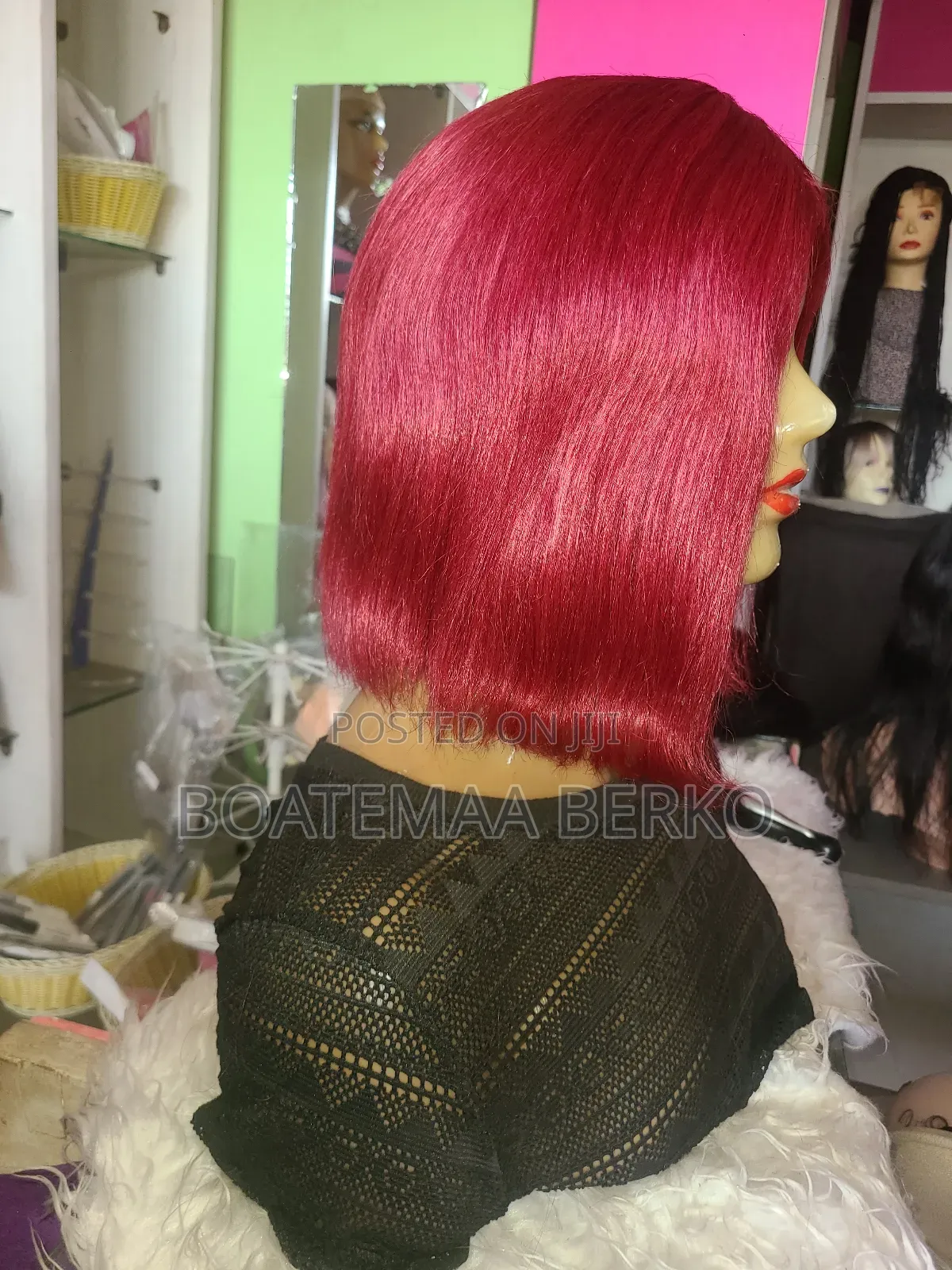 Short Wine Color Wig Cap