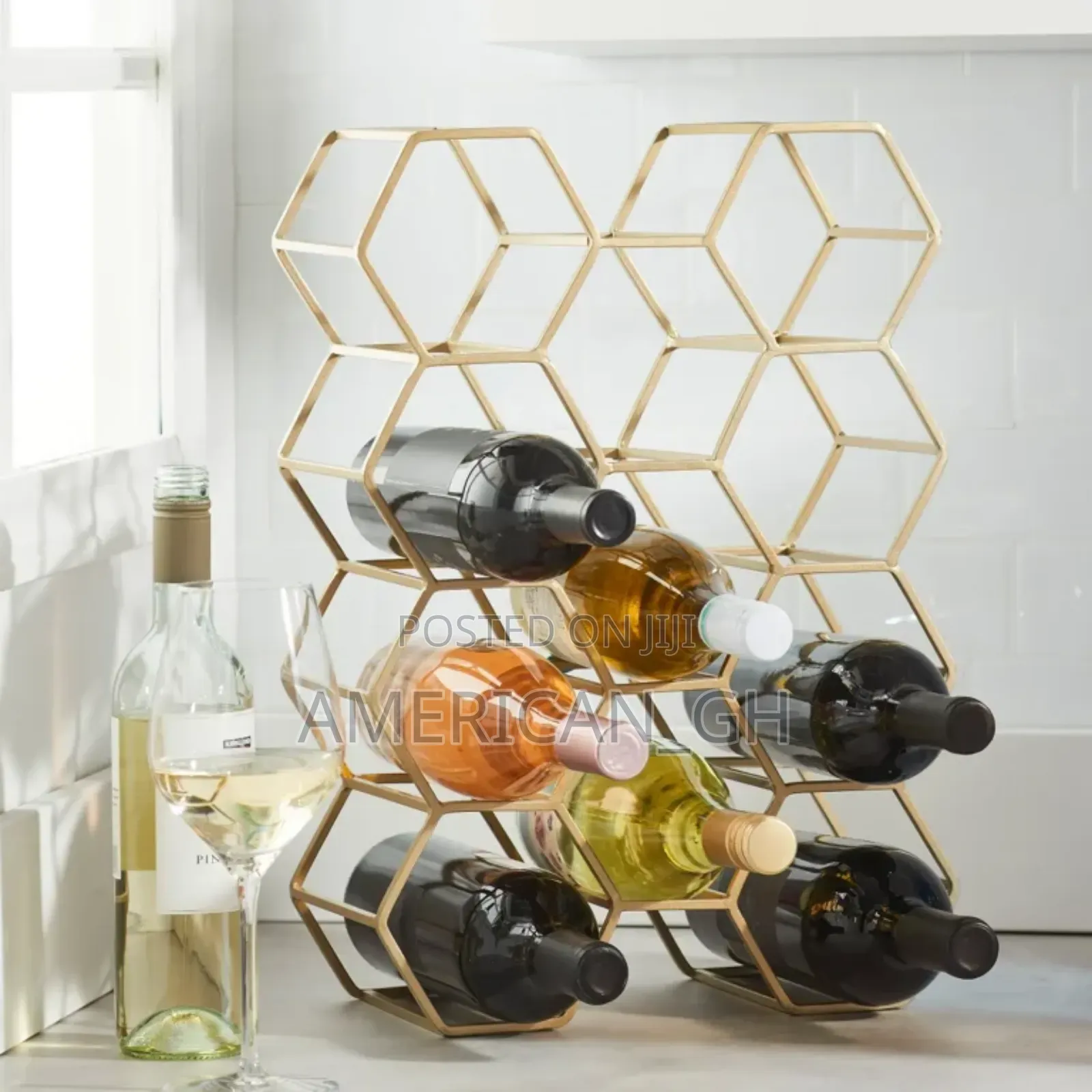 Evergreen 11 Bottle Hexagon Wine Rack (Gold Finish,Honeycomb Design)