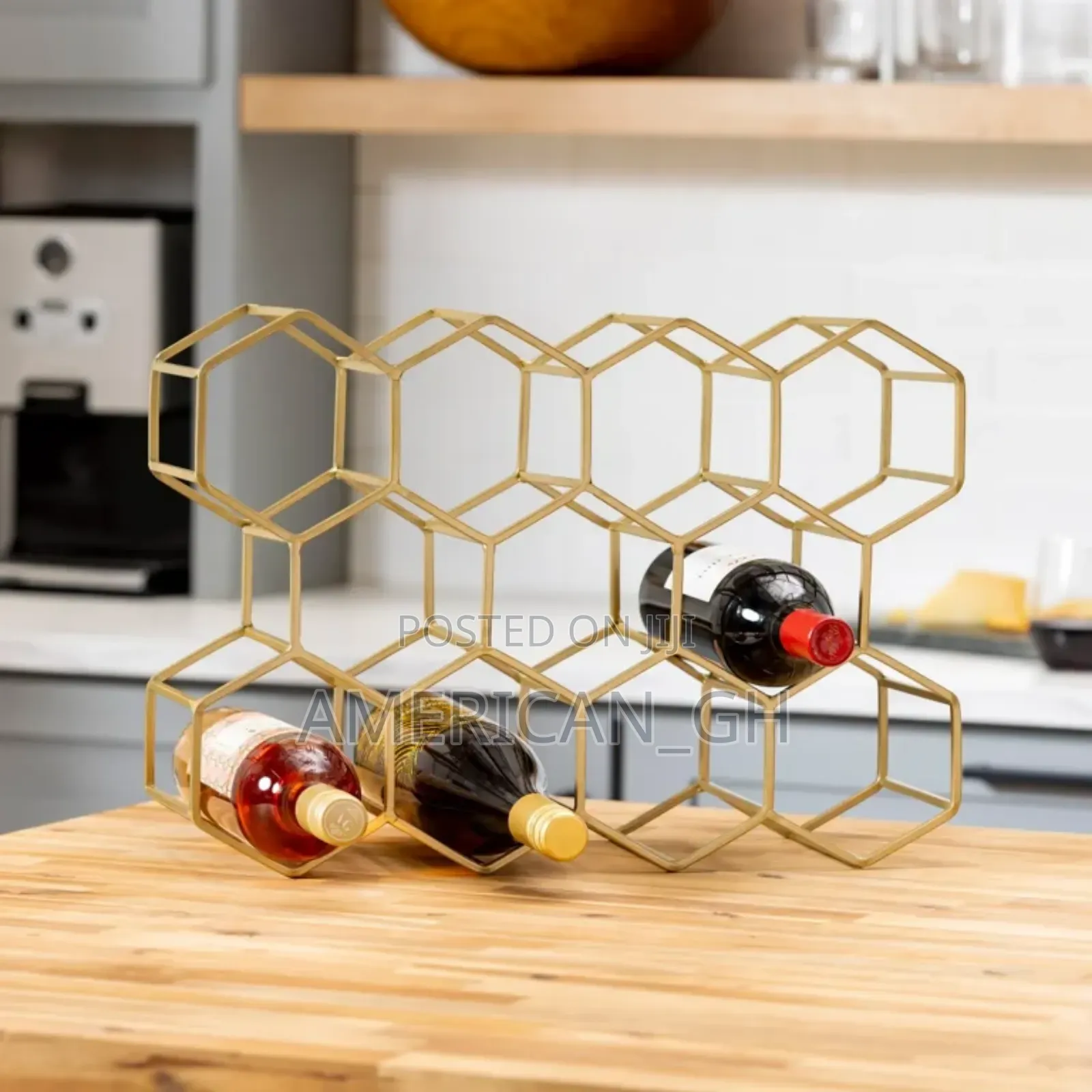 Evergreen 11 Bottle Hexagon Wine Rack (Gold Finish,Honeycomb Design)