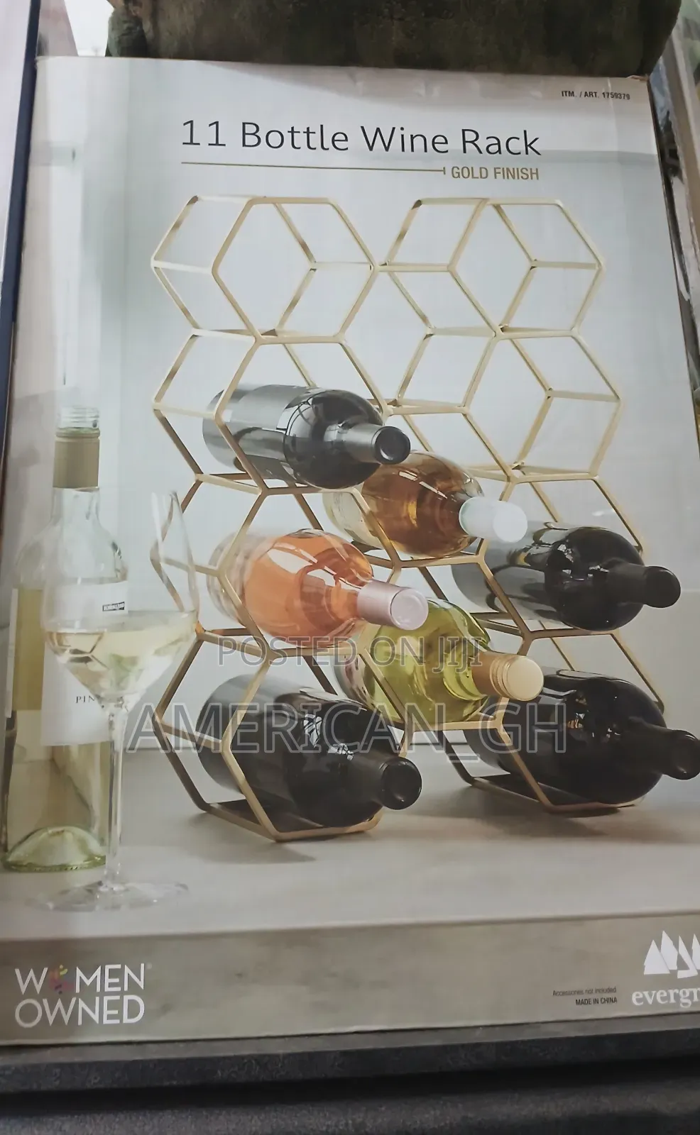 Evergreen 11 Bottle Hexagon Wine Rack (Gold Finish,Honeycomb Design)