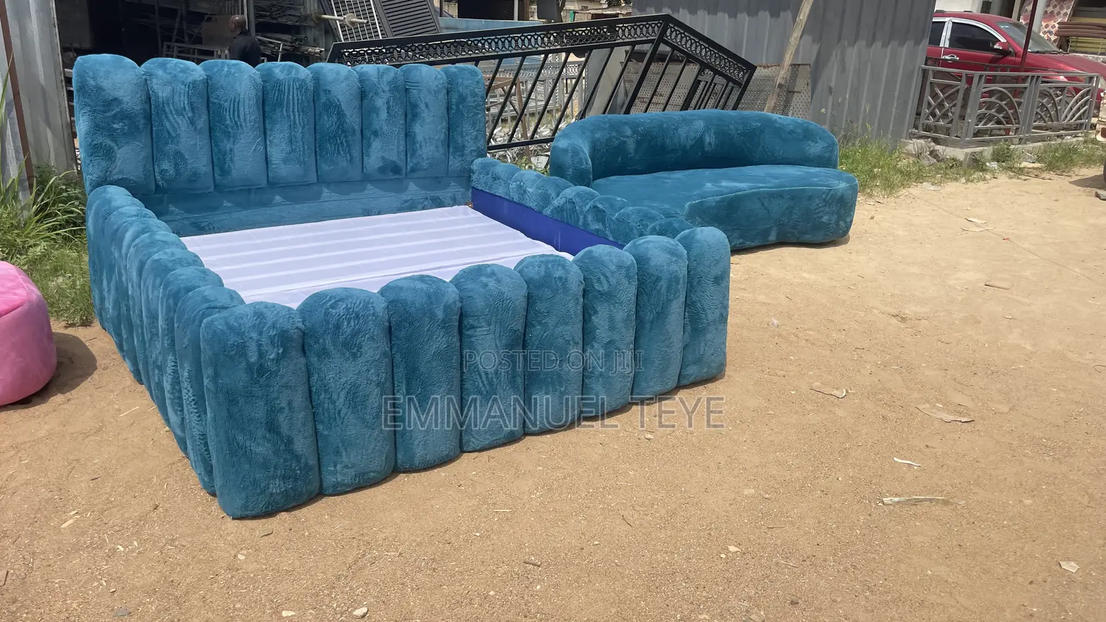 Brand New Sky Blue Velvet Fabric Stylish Sofa and Bed