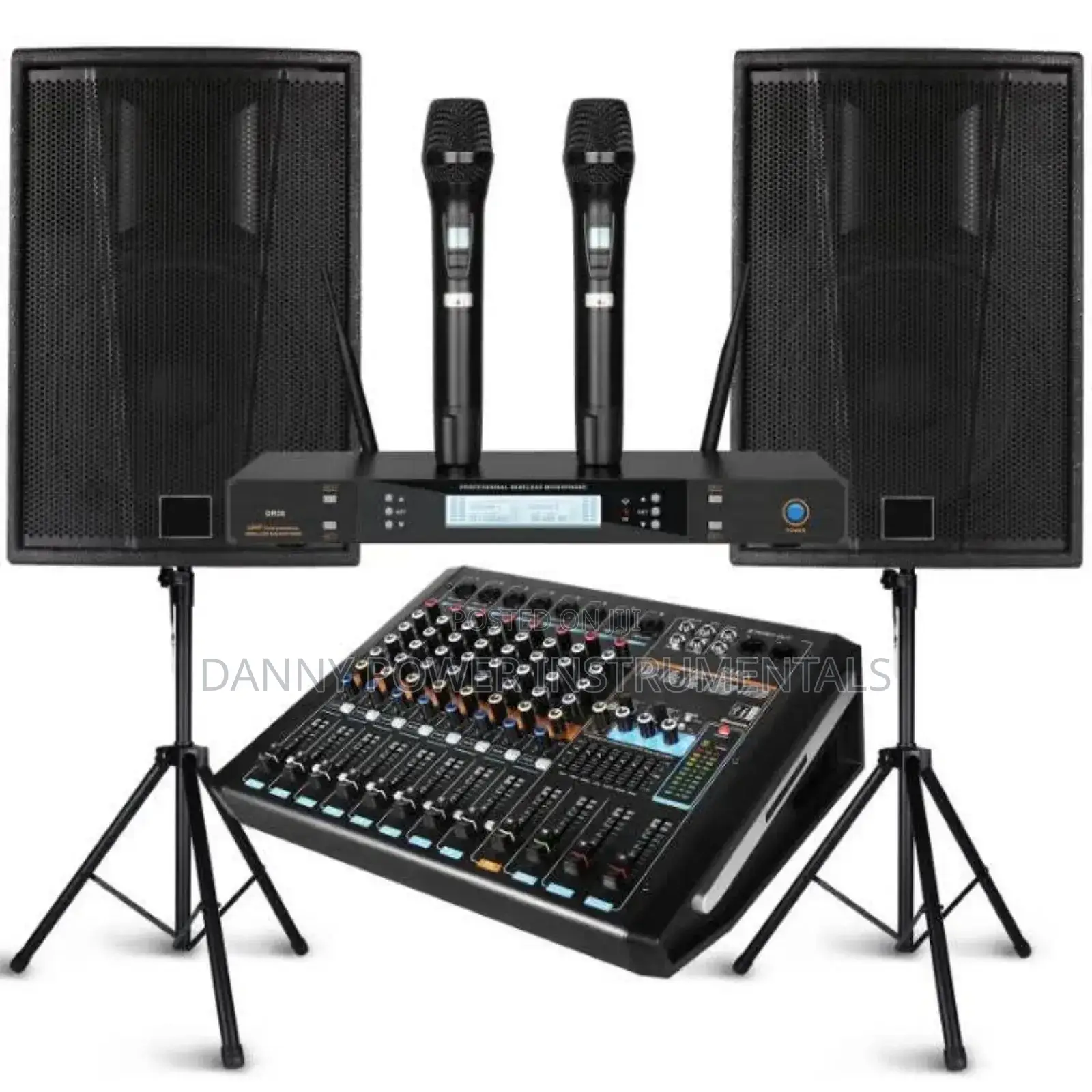 A Pair of JBL Speaker Mixer Amp and Set of Microphone