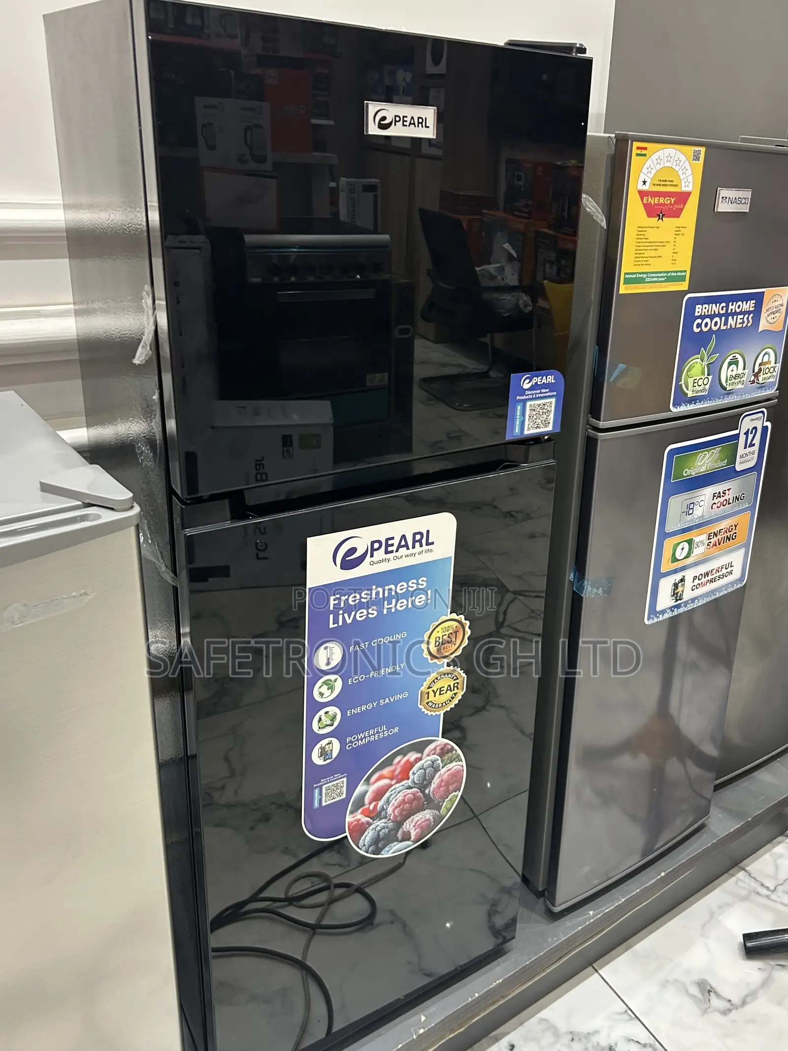 Efficiency Pearl 2 Doors Top Mount Black Glass Pf-216tbg-5e Fridge