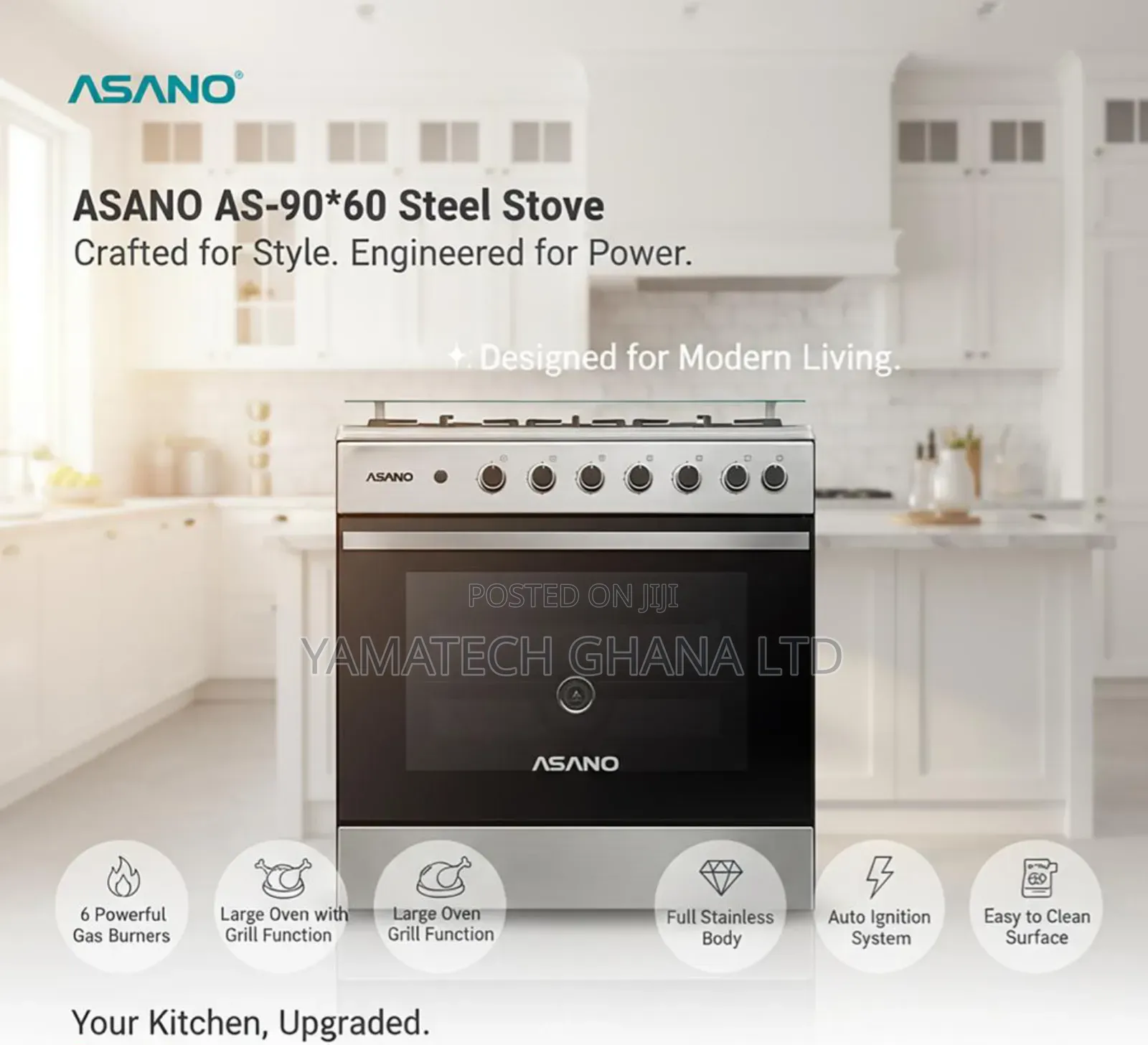 Quality Asano 90x60 6 Burner Auto Ignition Gas Stove With Oven& Grill