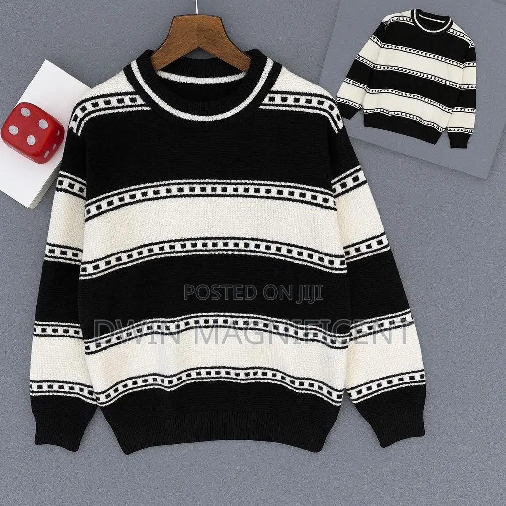 Striped Crewneck Sweater With a Textured Knit