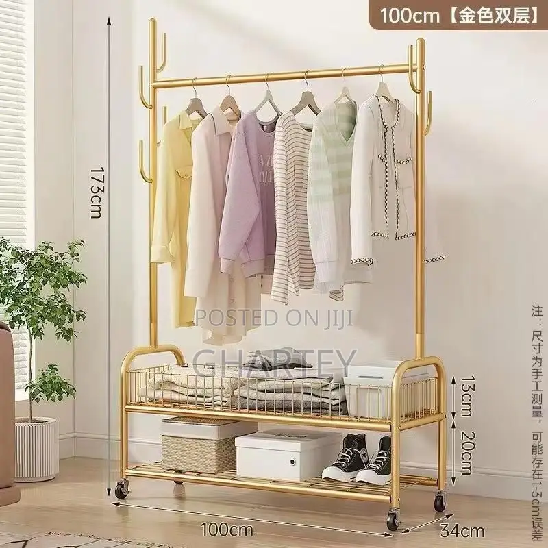 Gold Mobile Closet Organizer With Double Storage Baskets