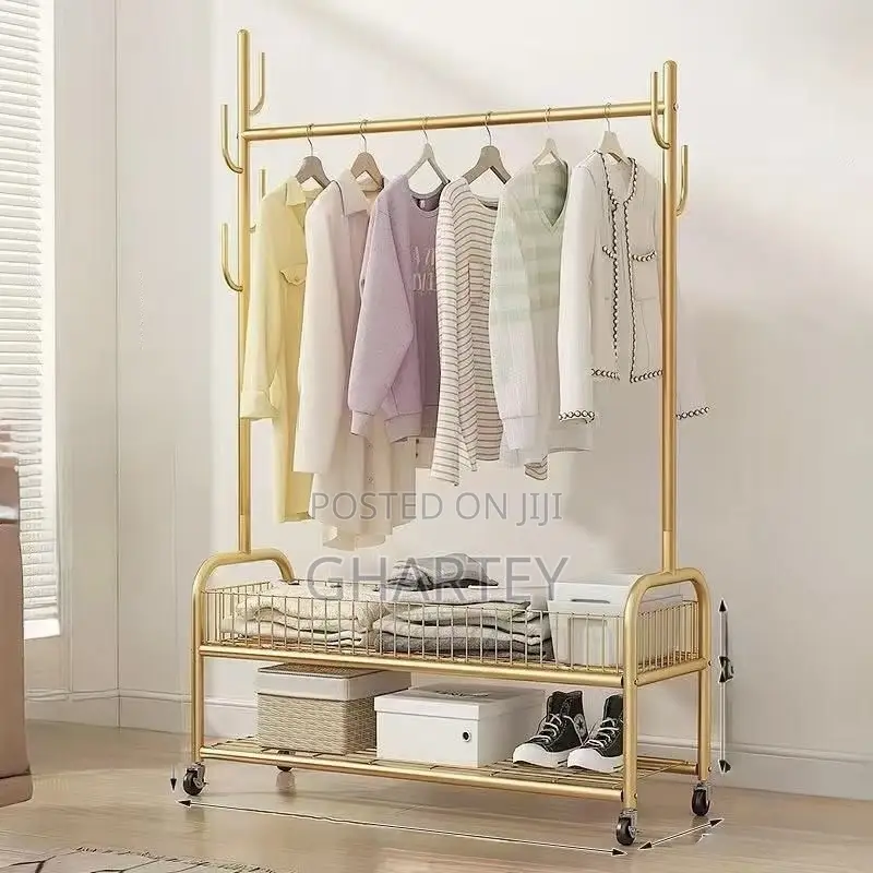 Gold Mobile Closet Organizer With Double Storage Baskets