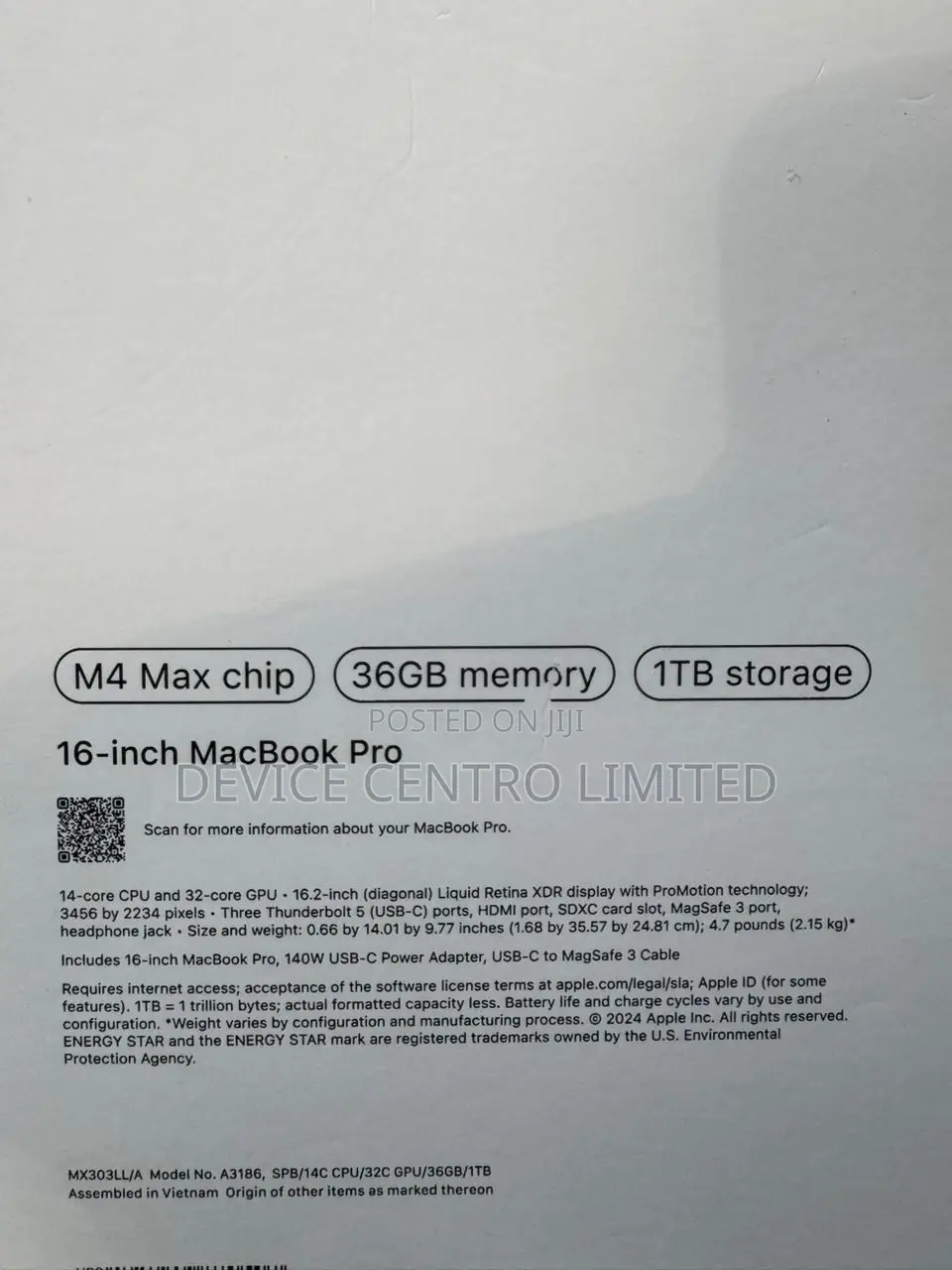 New Apple MacBook Pro 2024 M4 Max 16-inch 36GB Apple M4 Max SSD 1T