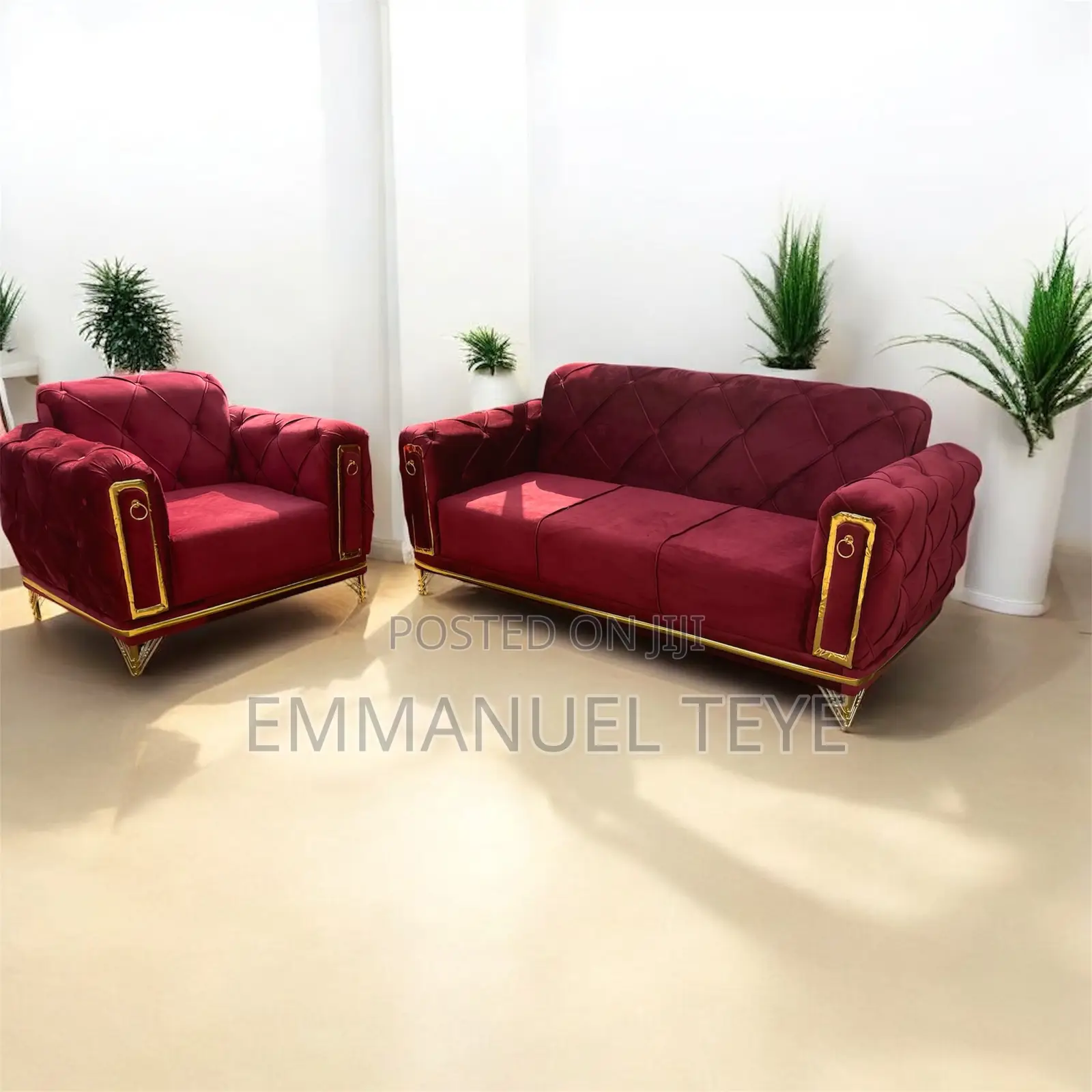 Brand New Wine Fabric 3 in One and 2 in One Sofa Set