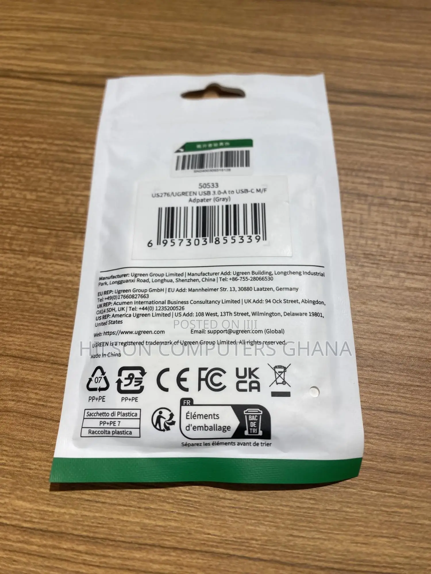 Ugreen Usb-a 3.0 Male to Usb-C 3.1 Female Adapter Gray 50533