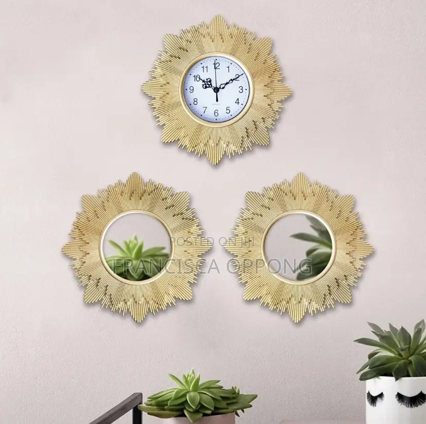 3 Pieces Vintage Hanging Round Decorative Wall Mirror Clock