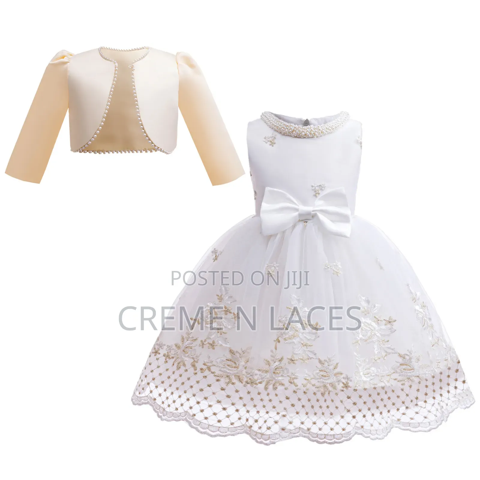 White Dress With Gold Embroidery And A Matching Bolero Jacket