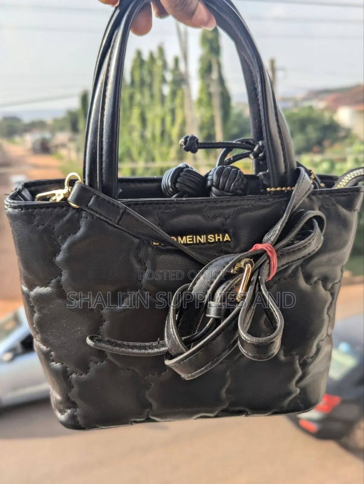 Stylish Black Leather Quilted Mini Tote Bag W/ Crossbody Strap
