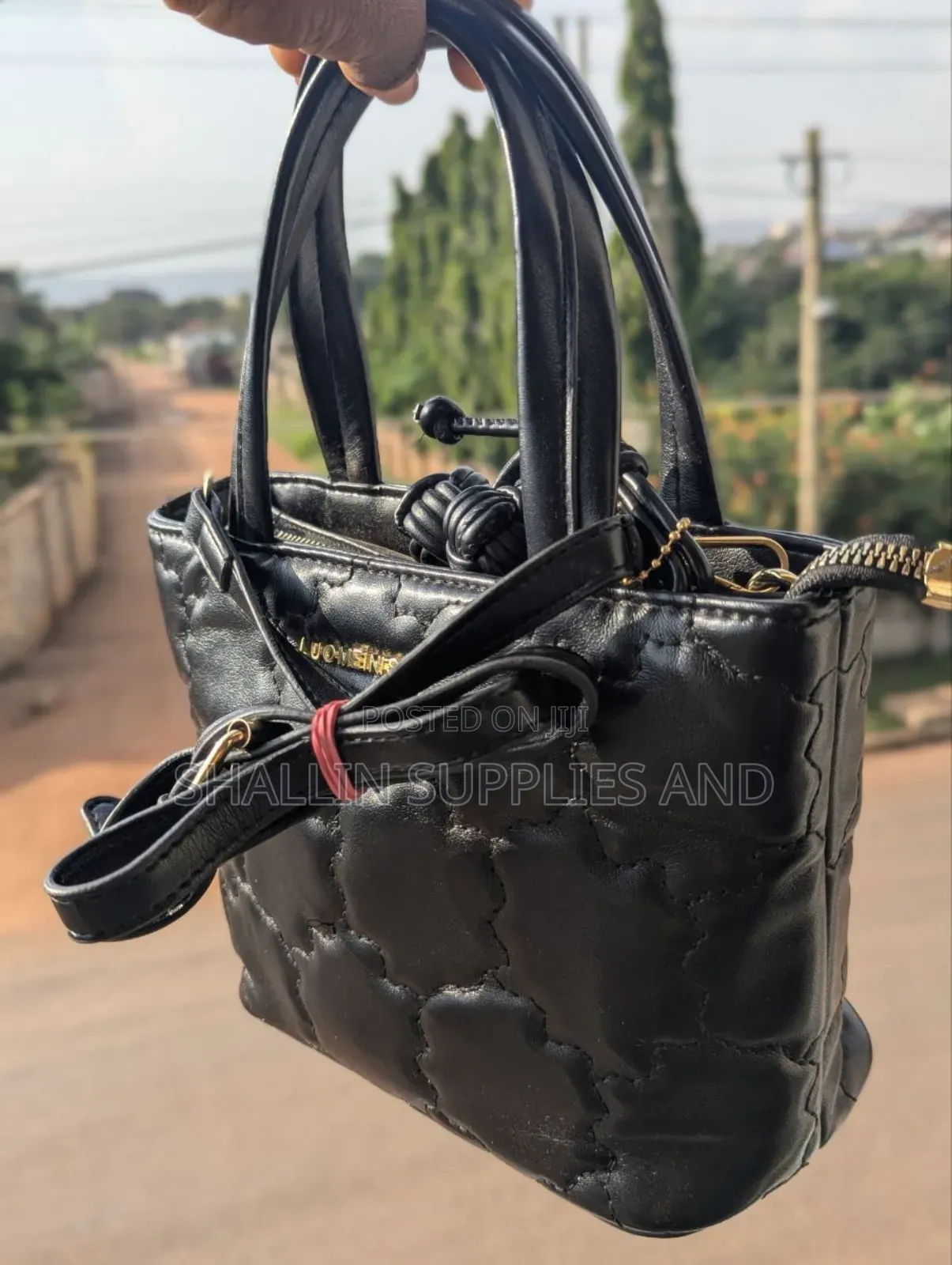 Stylish Black Leather Quilted Mini Tote Bag W/ Crossbody Strap