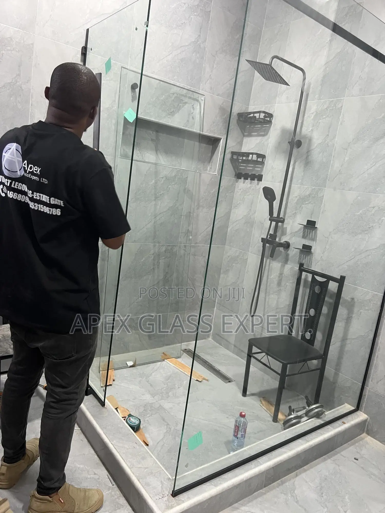 L-shaped Custom Slide Shower Enclosure.