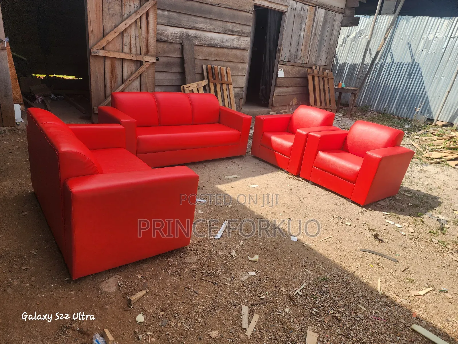 Red Leather Chair Set