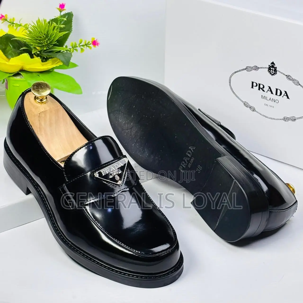 Prada Black Brushed Leather Loafers