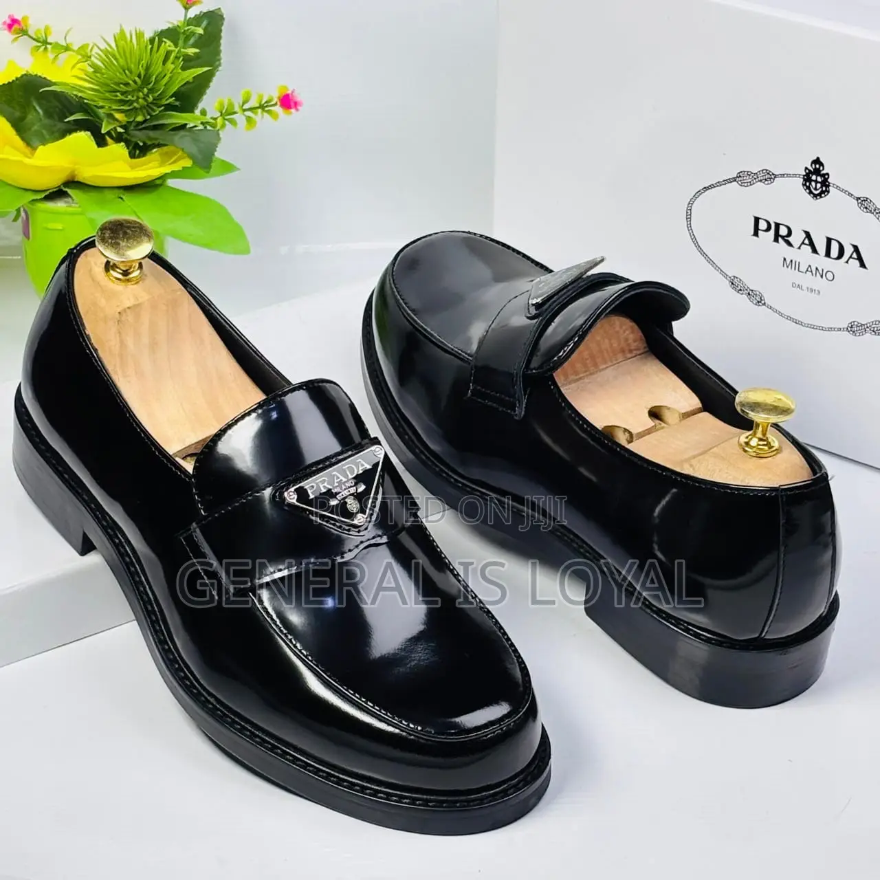 Prada Black Brushed Leather Loafers