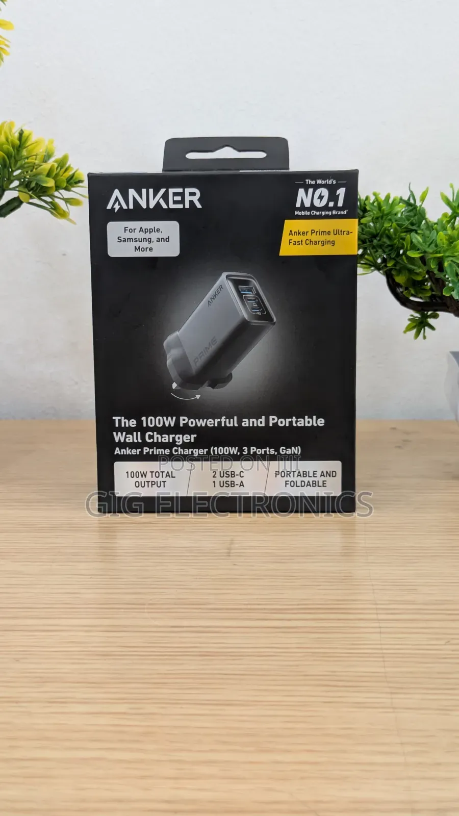 Anker Prime Charger 100w Usb C Foldable Charger 3-port Gan A2688