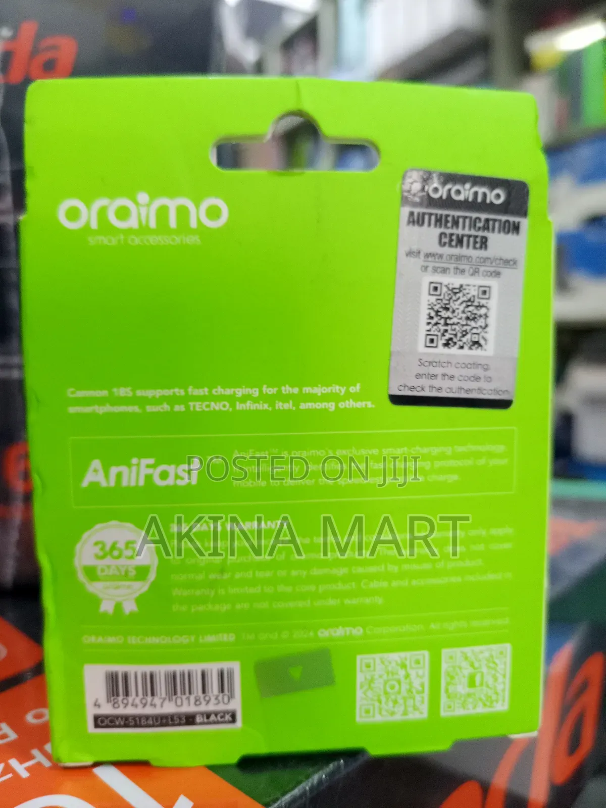 Oraimo 18w Rapid Charger With Cable Ocw-5184u+L53