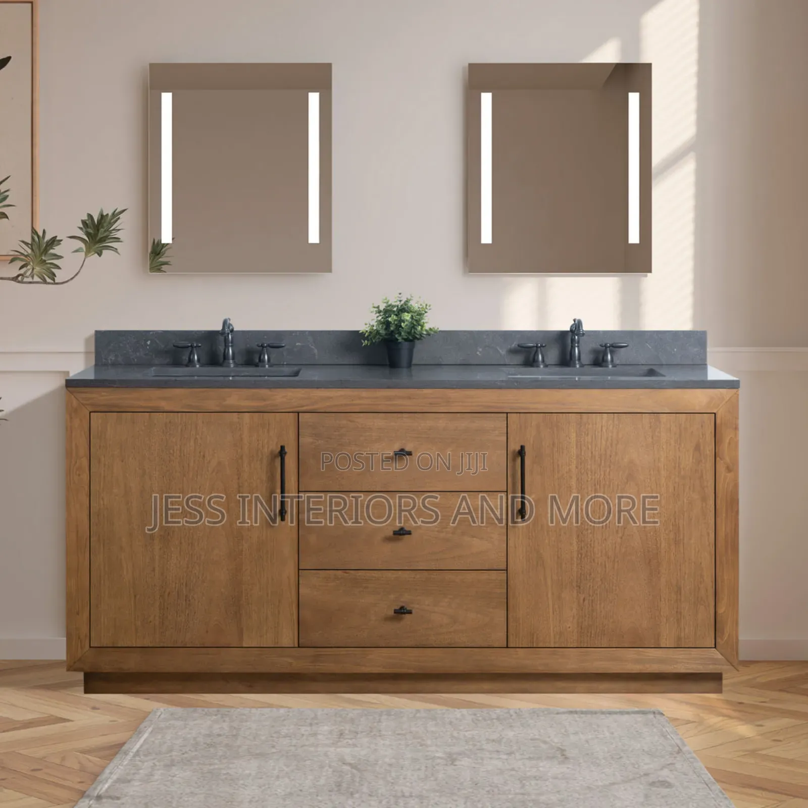 Double Sink Bathroom Vanity With Black Limestone Top