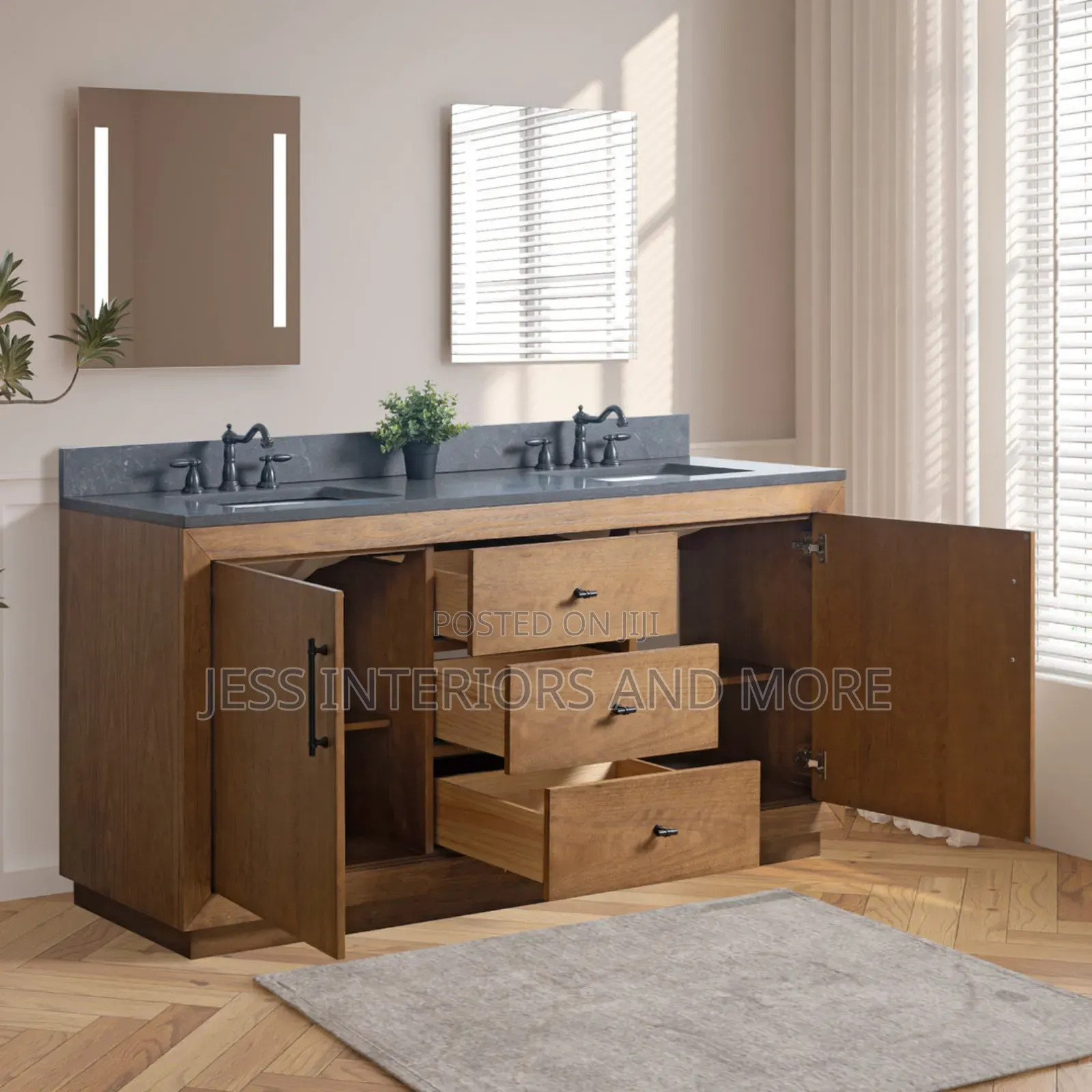 Double Sink Bathroom Vanity With Black Limestone Top