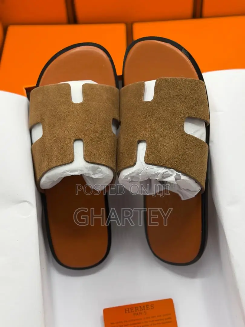 Hermes Men’S Slippers All Brown Suede Upper