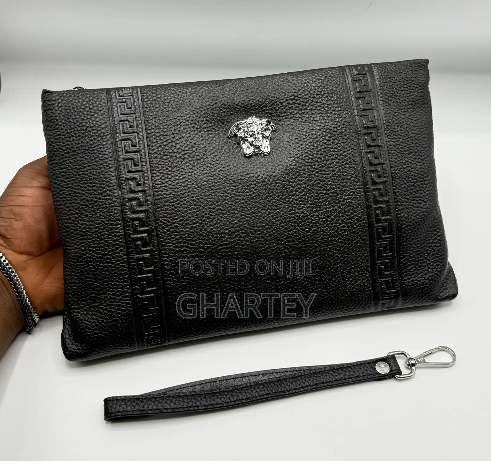 Premium Versace Leather Clutch Bag - Black