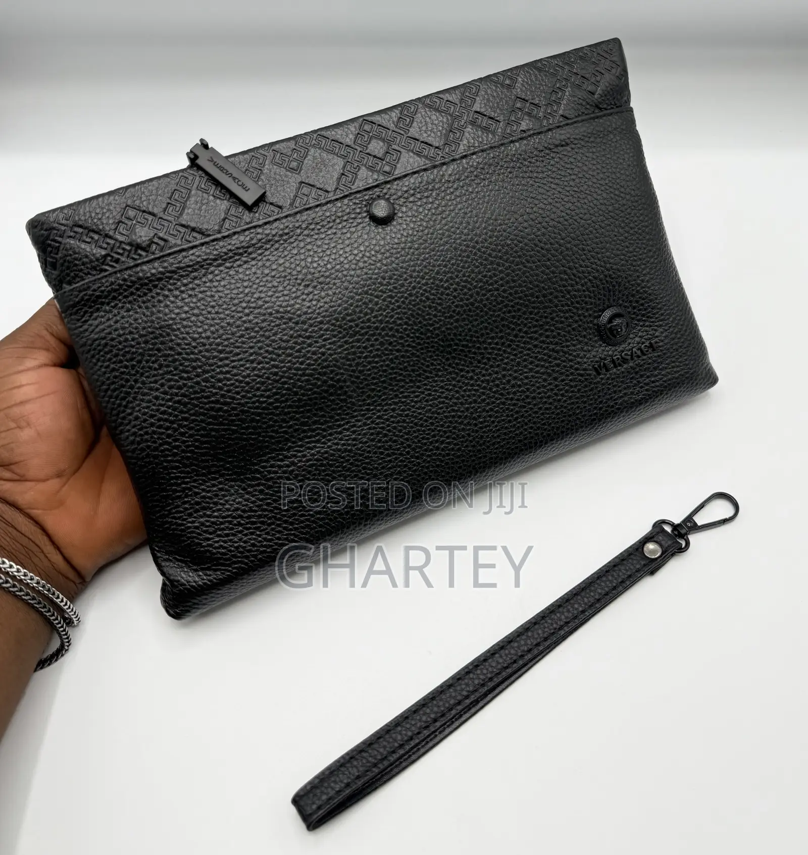 Premium Versace Leather Clutch Bag - Black