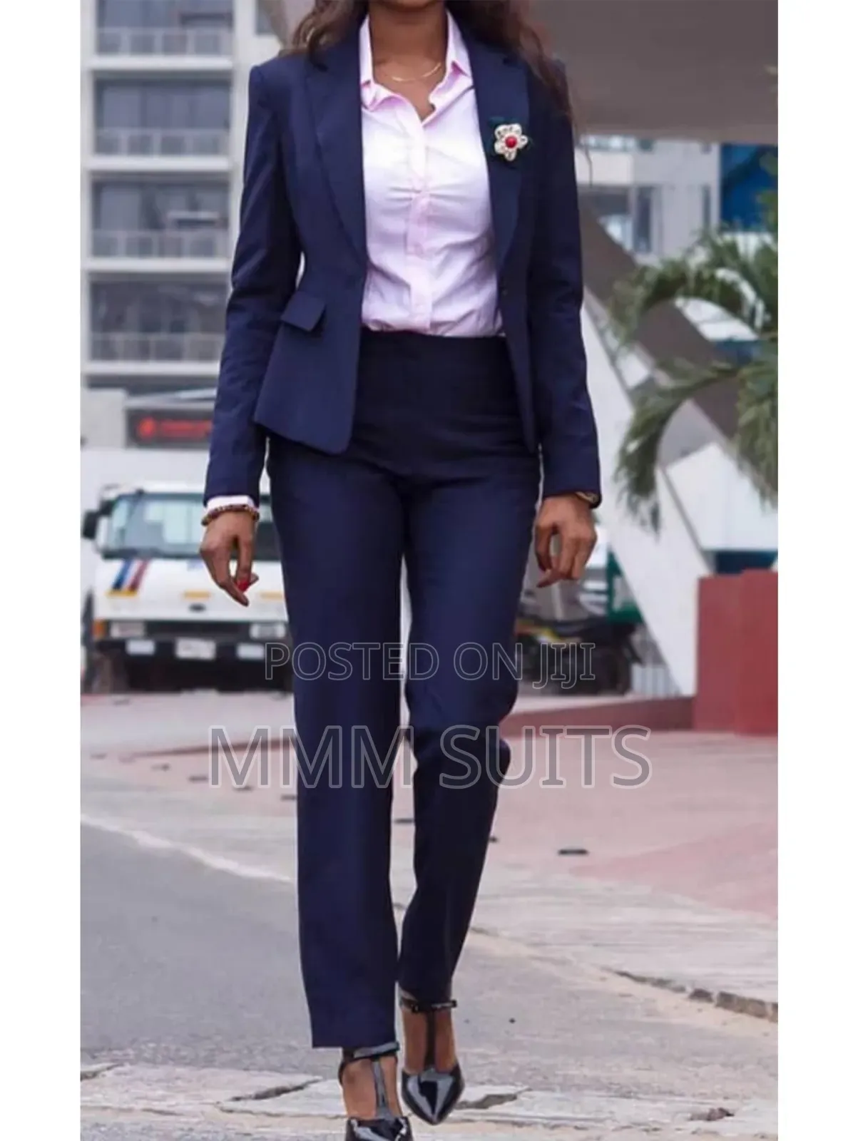 Quality 2-Piece Ladies Official Trousers Suit in Blue-Black
