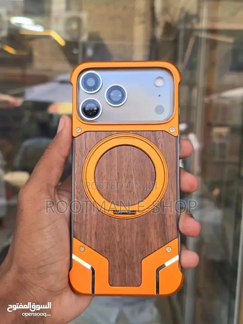 Metal and Wood Pattern Case for iPhone 17 Pro Max With Kickstand