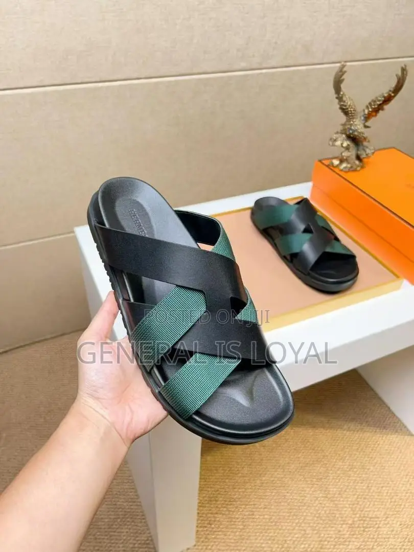 Hermès Kazimir Sandal In Black Calfskin And Woven Ribbon.