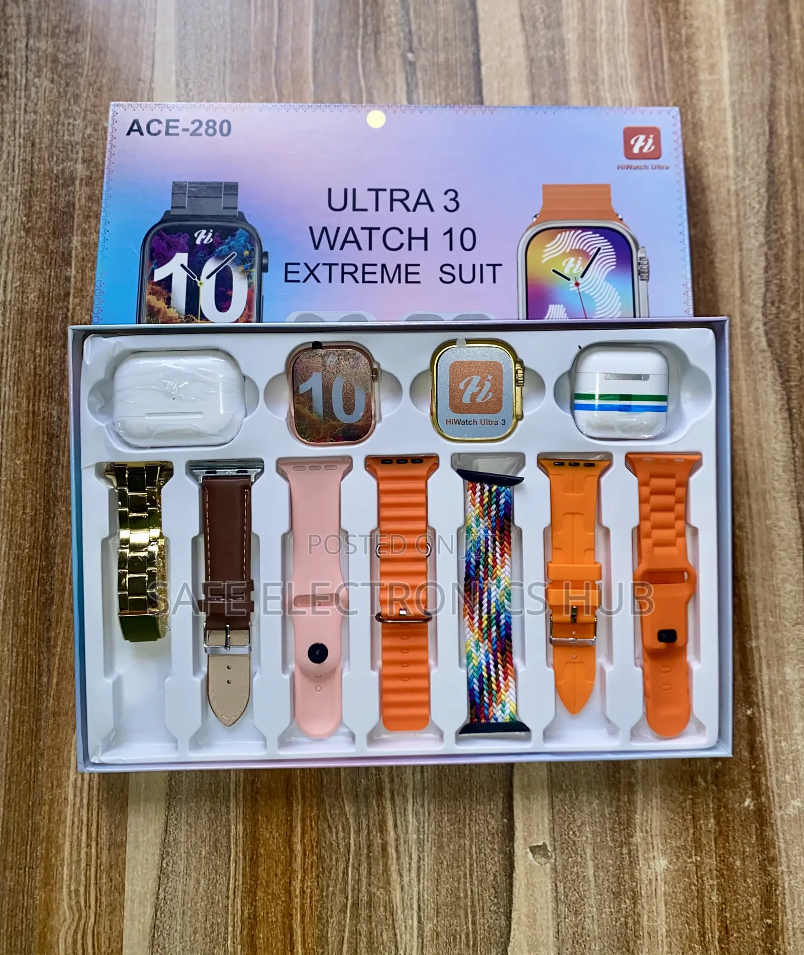 Ace-280 (2 Smart Watch+ 2 Airpods+ 4 Chargers+ 7 Straps)
