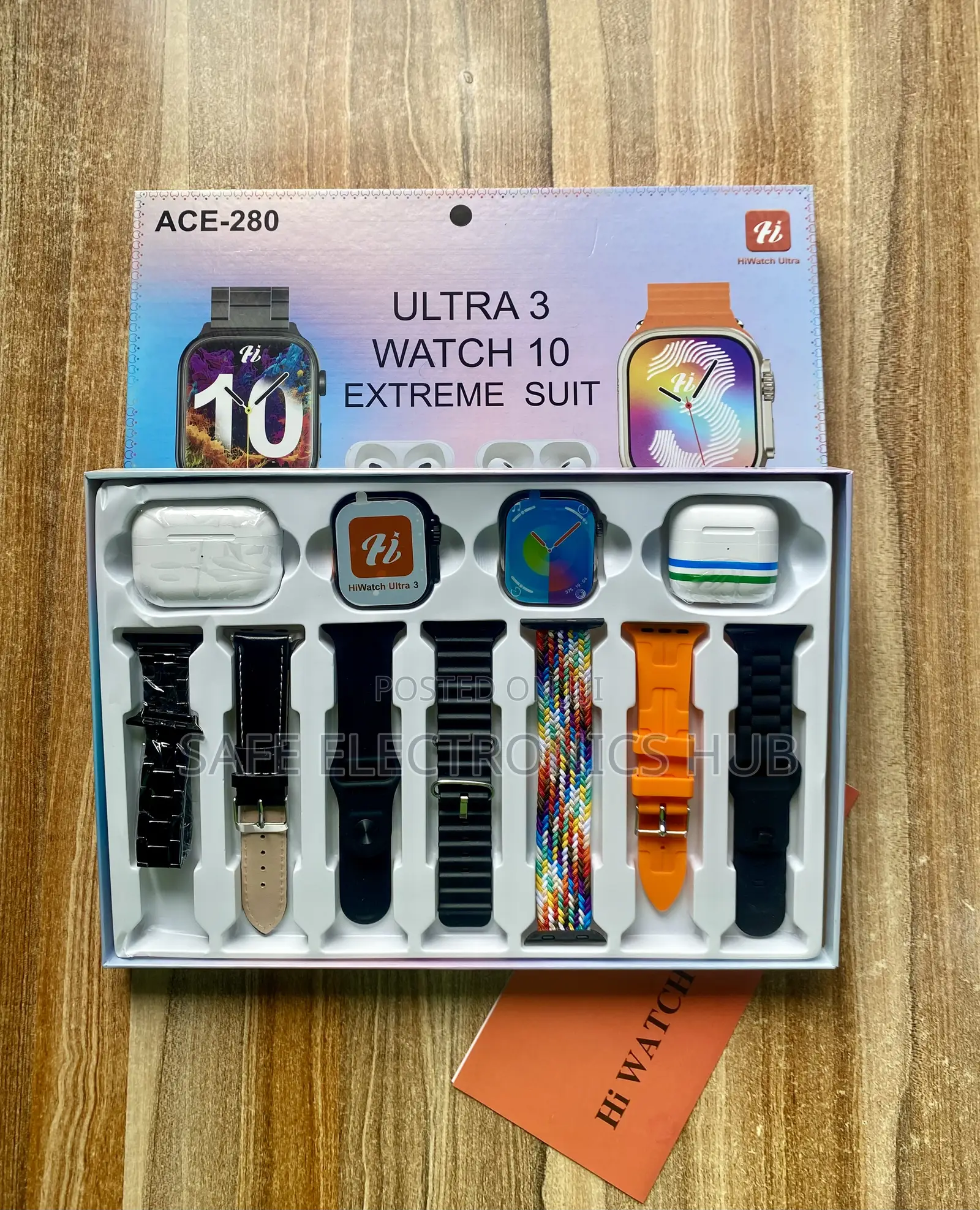 Ace-280 (2 Smart Watch+ 2 Airpods+ 4 Chargers+ 7 Straps)