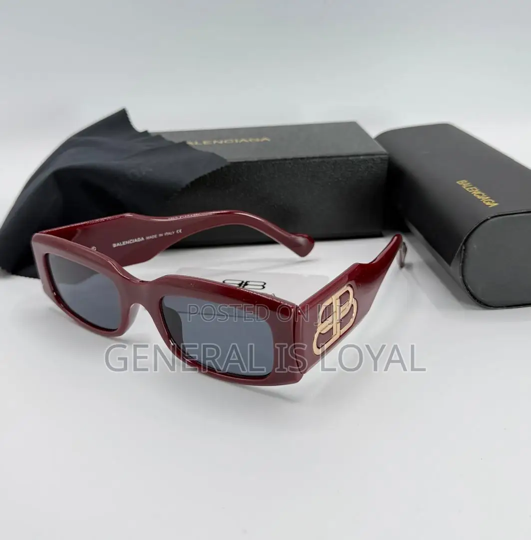 Balenciaga Rectangular Sunglasses  Shiny Black Acetate Grey Lenses.
