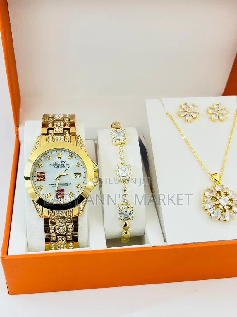 Watch , Bracelet, Earrings and Chain Combo