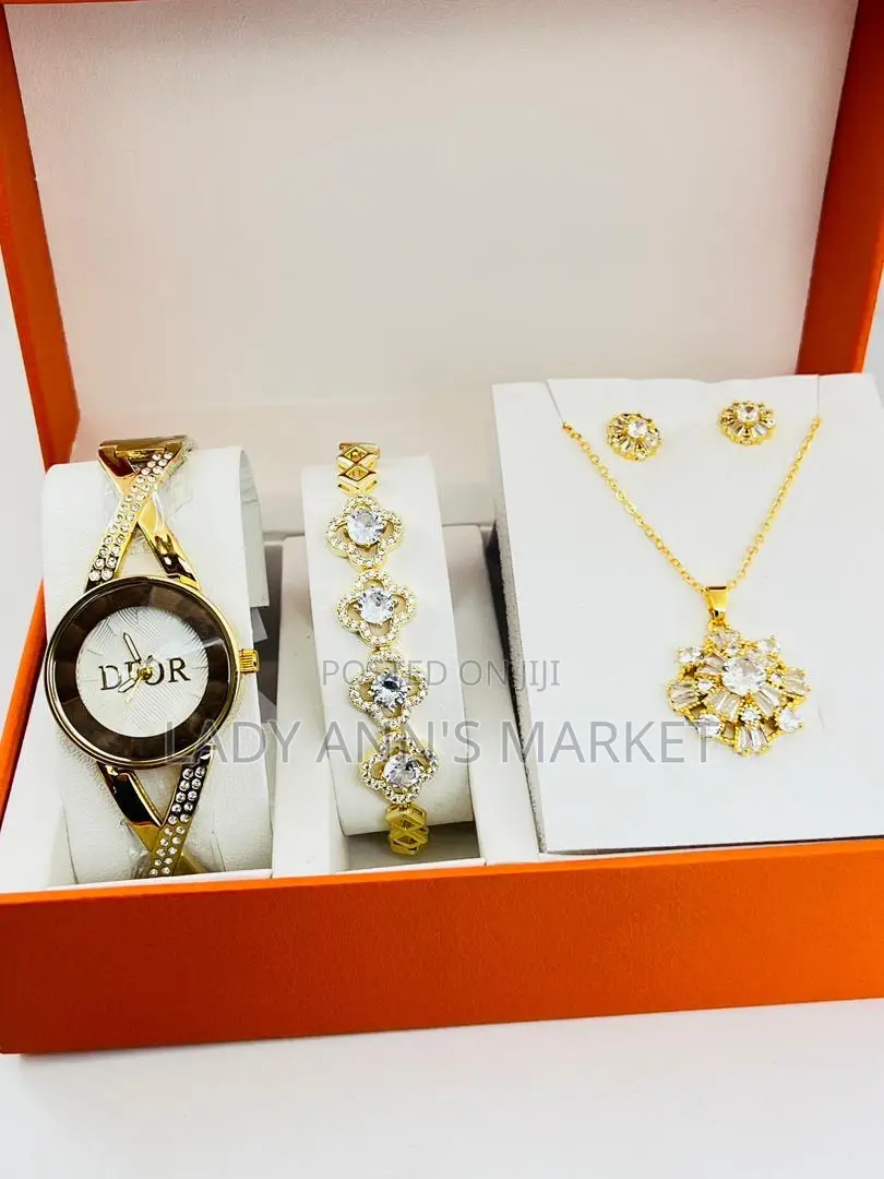 Watch , Bracelet, Earrings and Chain Combo