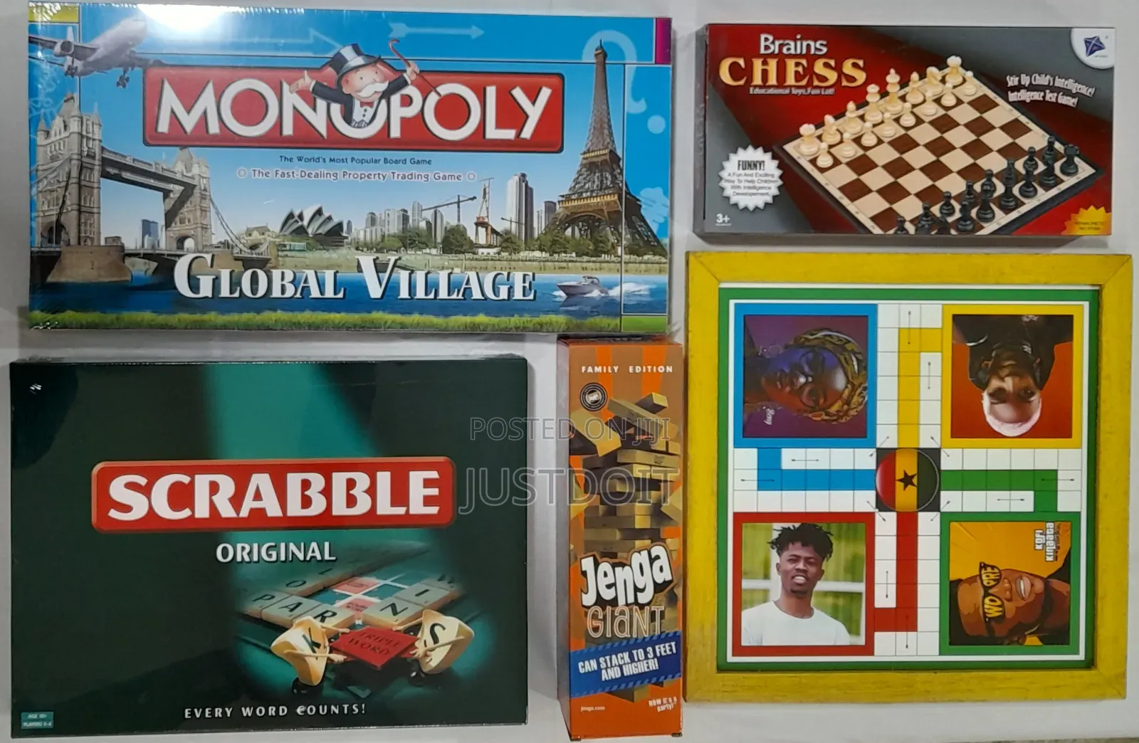 Monopoly + Scrabble + Ludo + Chess + Jenga