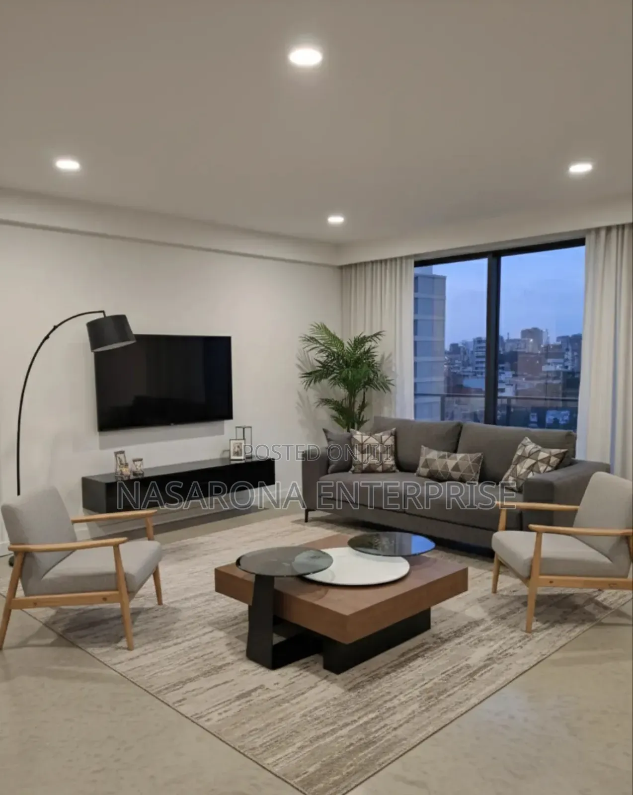 Center Table X Coffee Table With Spinning Marble Top and Glass 90x90cm