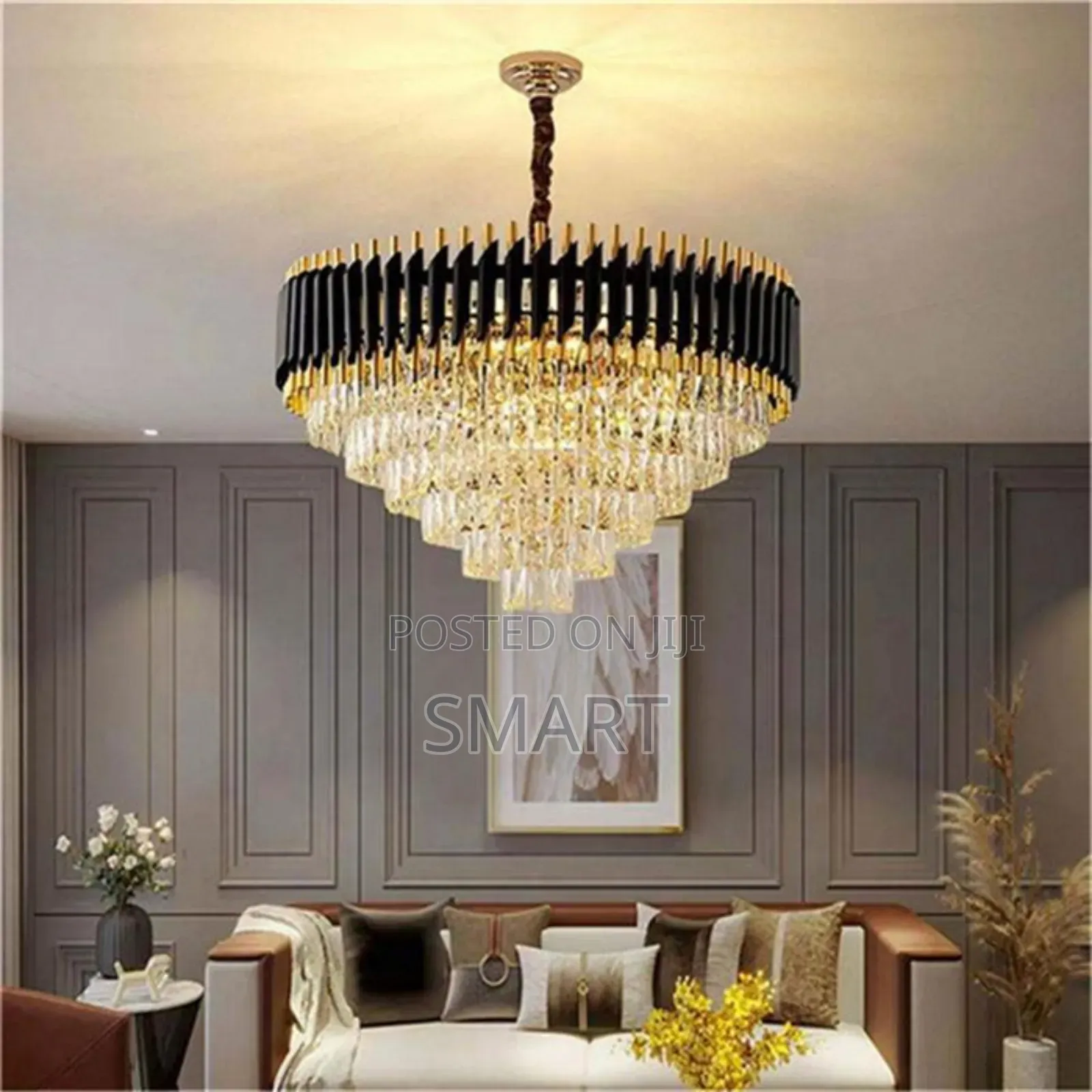 Modern Executive Crystal Chandelier. ( Black and Gold)