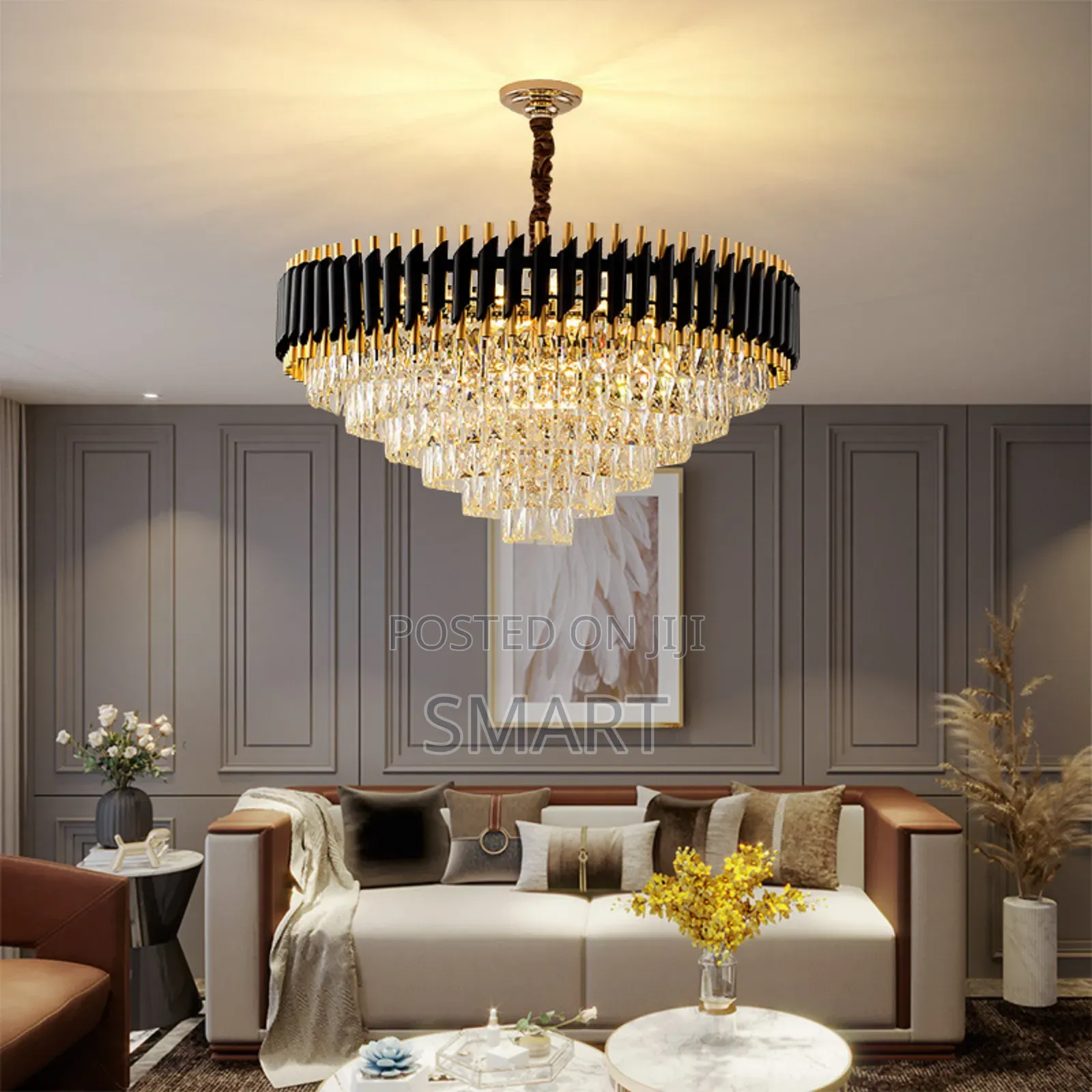 Modern Executive Crystal Chandelier. ( Black and Gold)